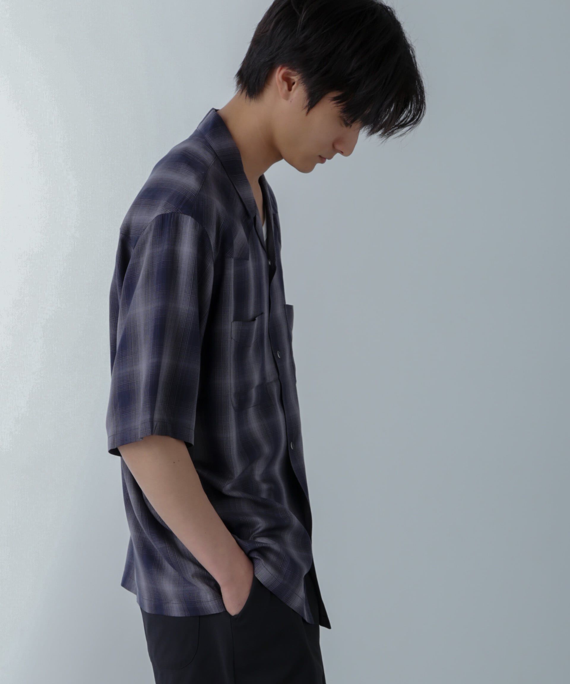 nano･universe「レーヨンオンブレチェックシャツ 半袖」|シャツ・ブラウス|