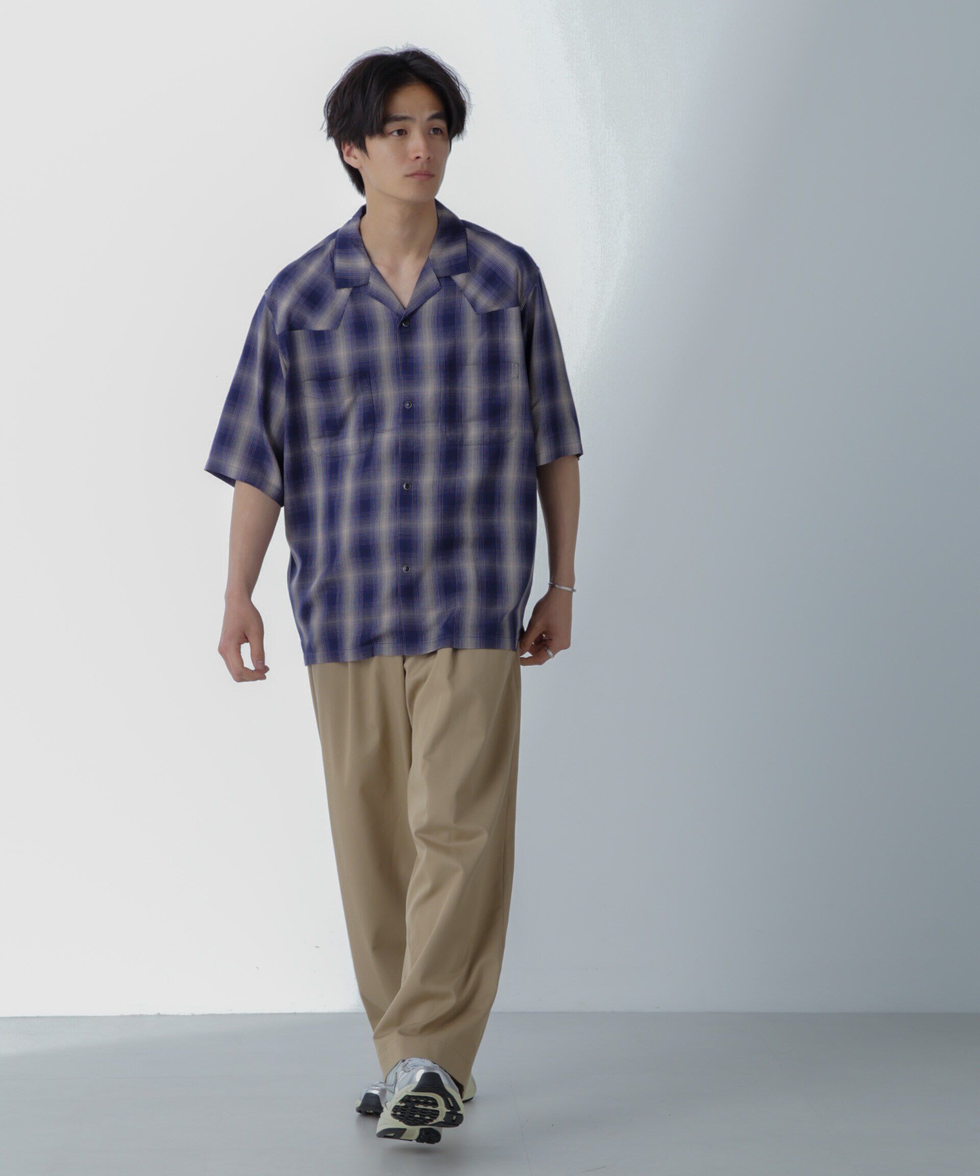 nano･universe「レーヨンオンブレチェックシャツ 半袖」|シャツ・ブラウス|