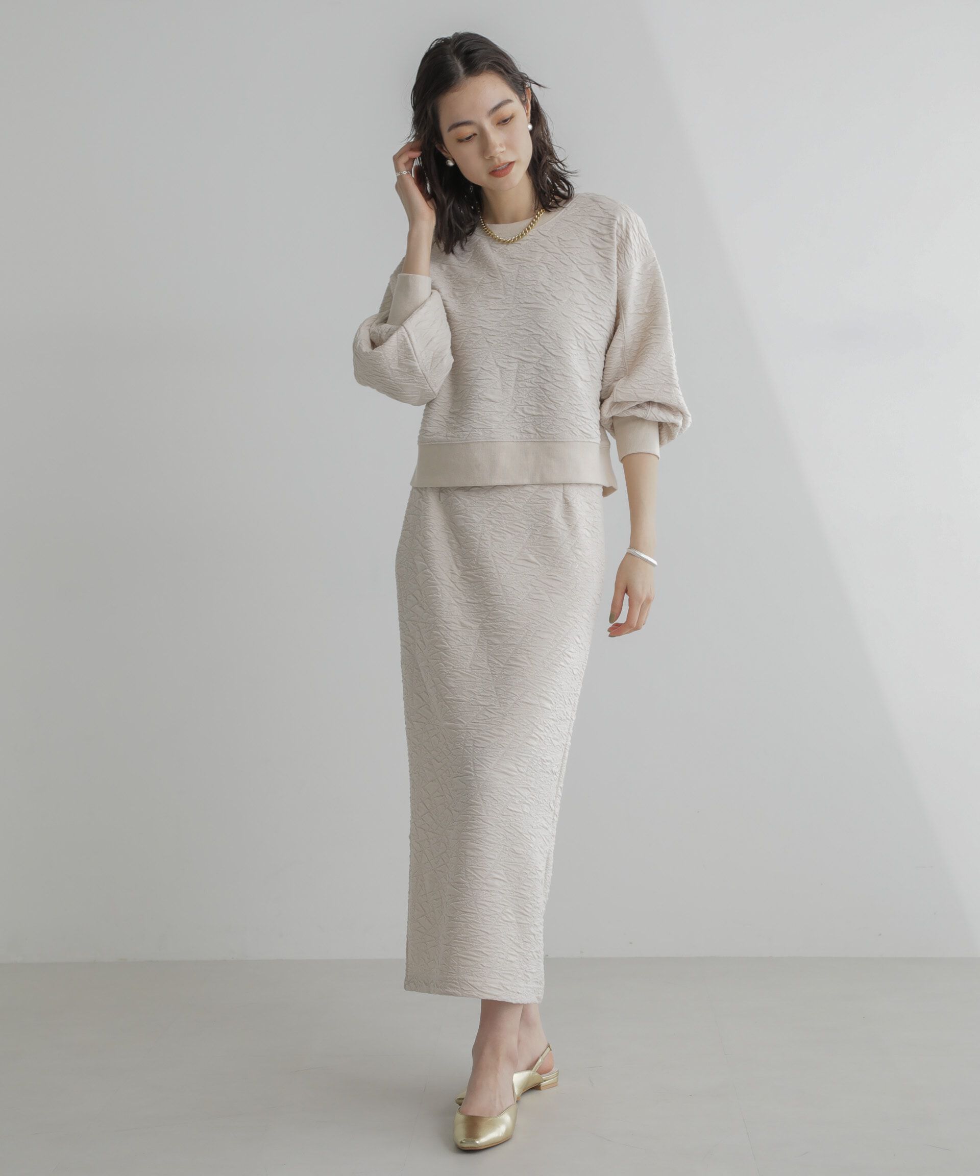 nano･universe「フクレジャガードカットナロースカート(セットアップ可)」|スカート|