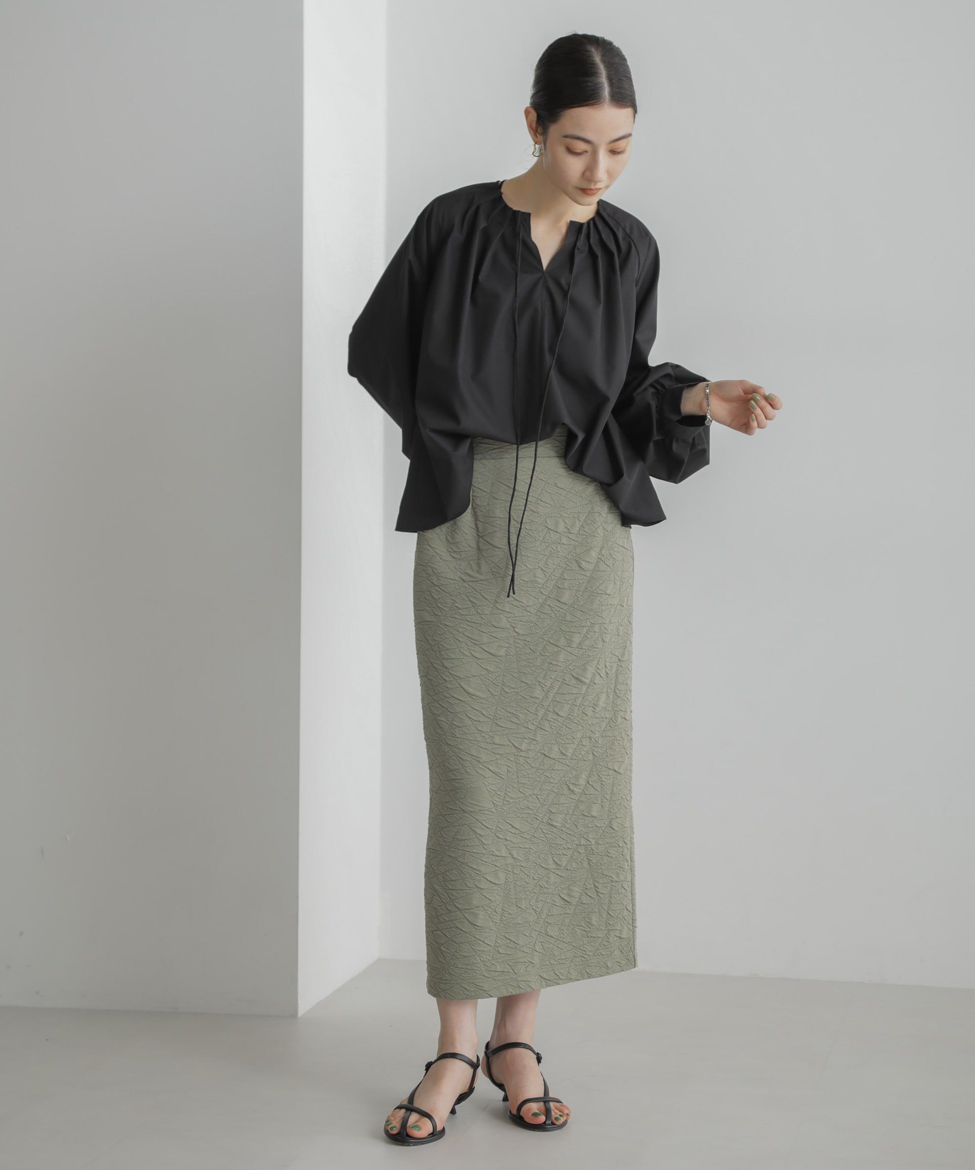 nano･universe「フクレジャガードカットナロースカート(セットアップ可)」|スカート|