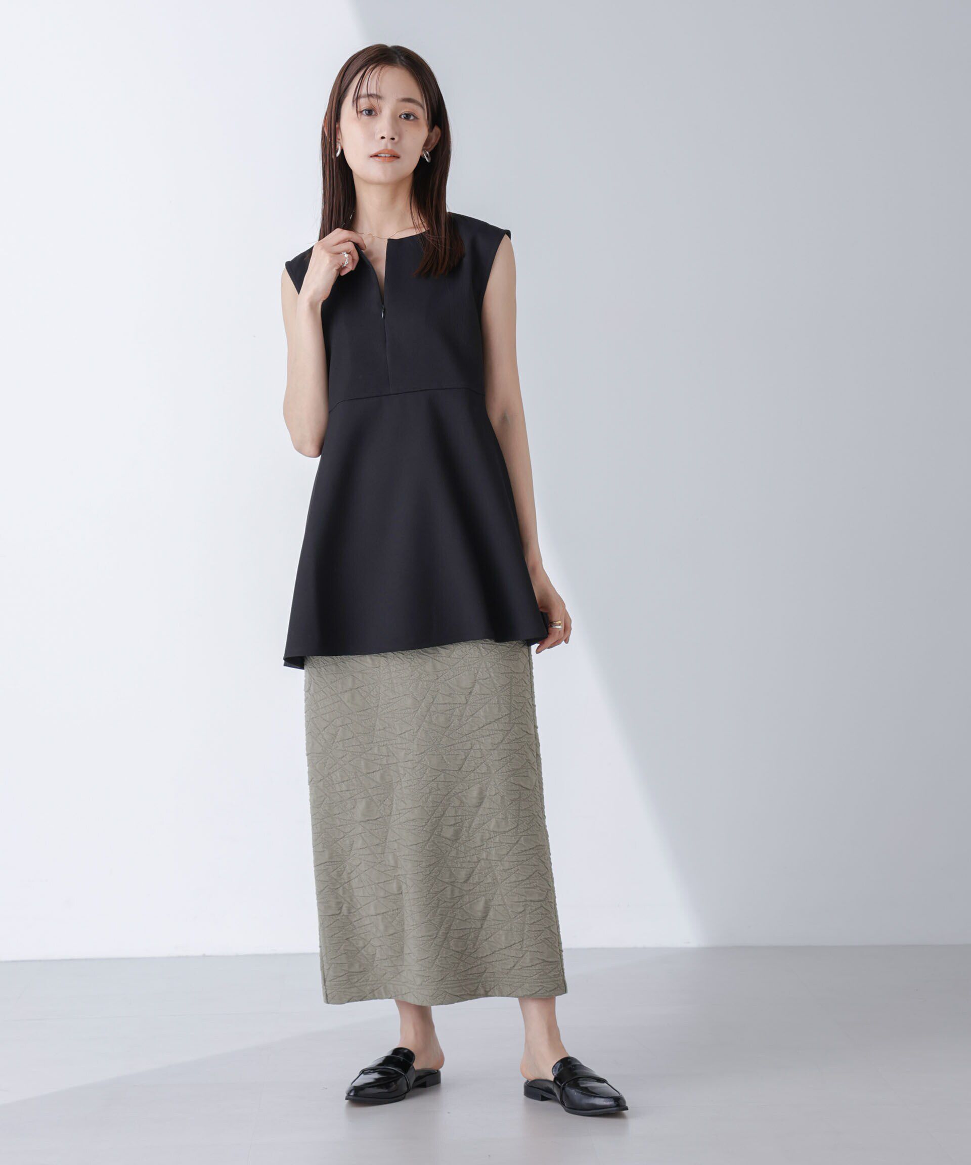 nano･universe「フクレジャガードカットナロースカート(セットアップ可)」|スカート|