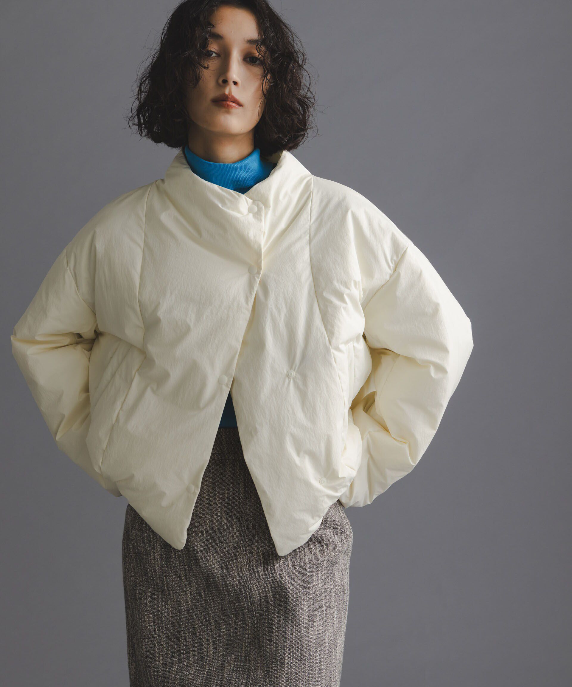 nano･universe「「西川ダウン(R)」ハイネックショートジャケット」|ダウン|ホワイト