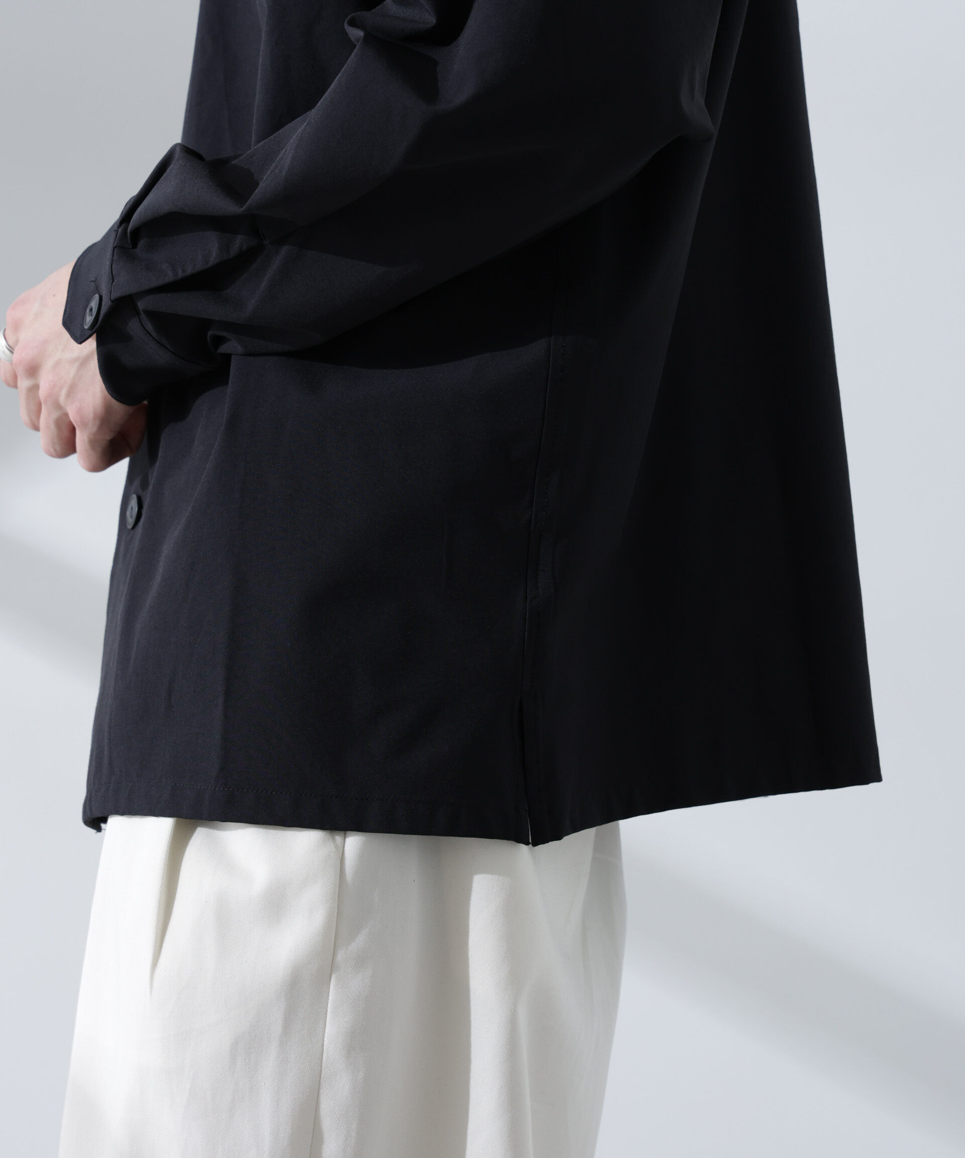 nano･universe「ストレッチワイドシャツブルゾン(セットアップ可)」|ブルゾン・スタジャン|