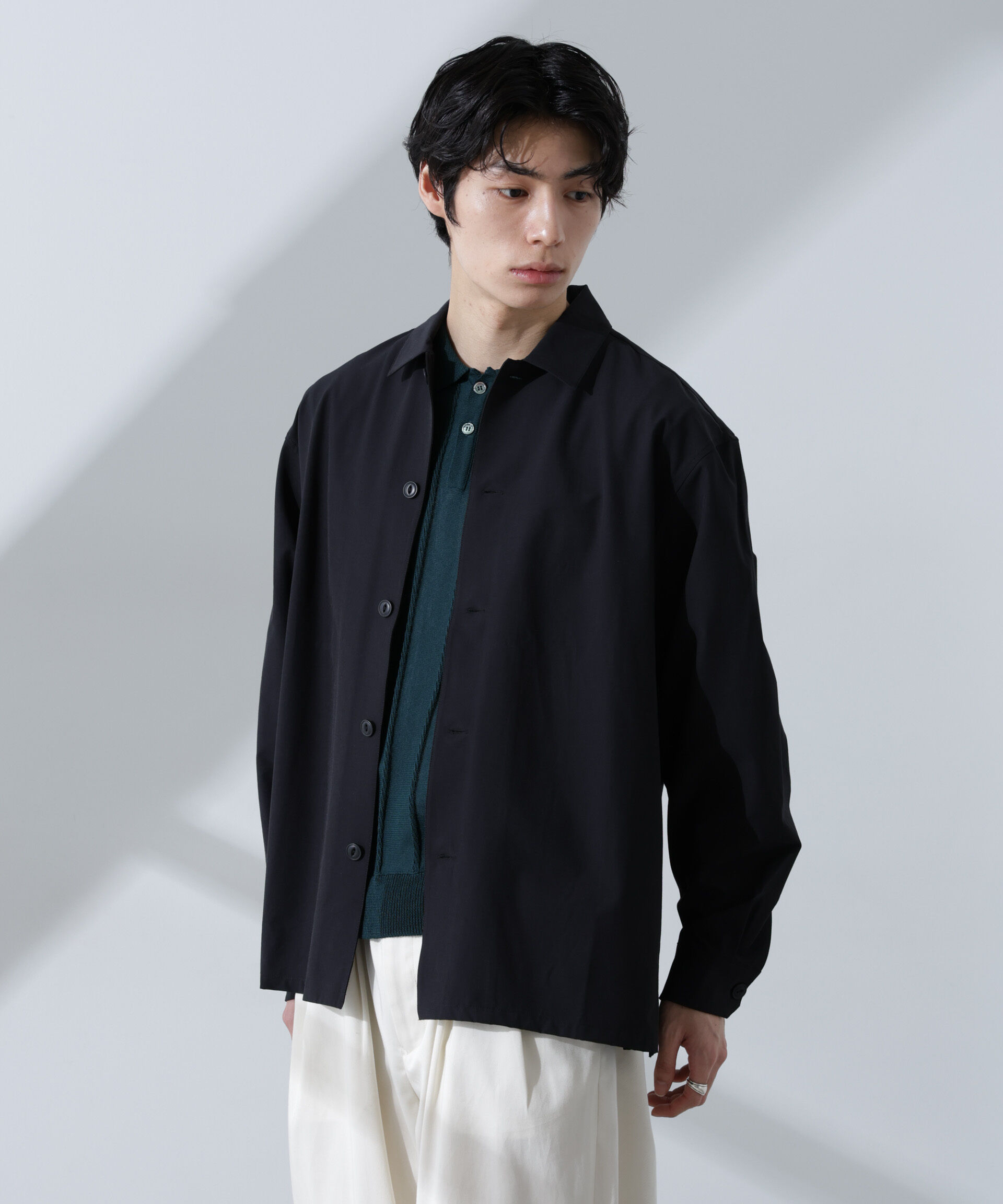 nano･universe「ストレッチワイドシャツブルゾン(セットアップ可)」|ブルゾン・スタジャン|