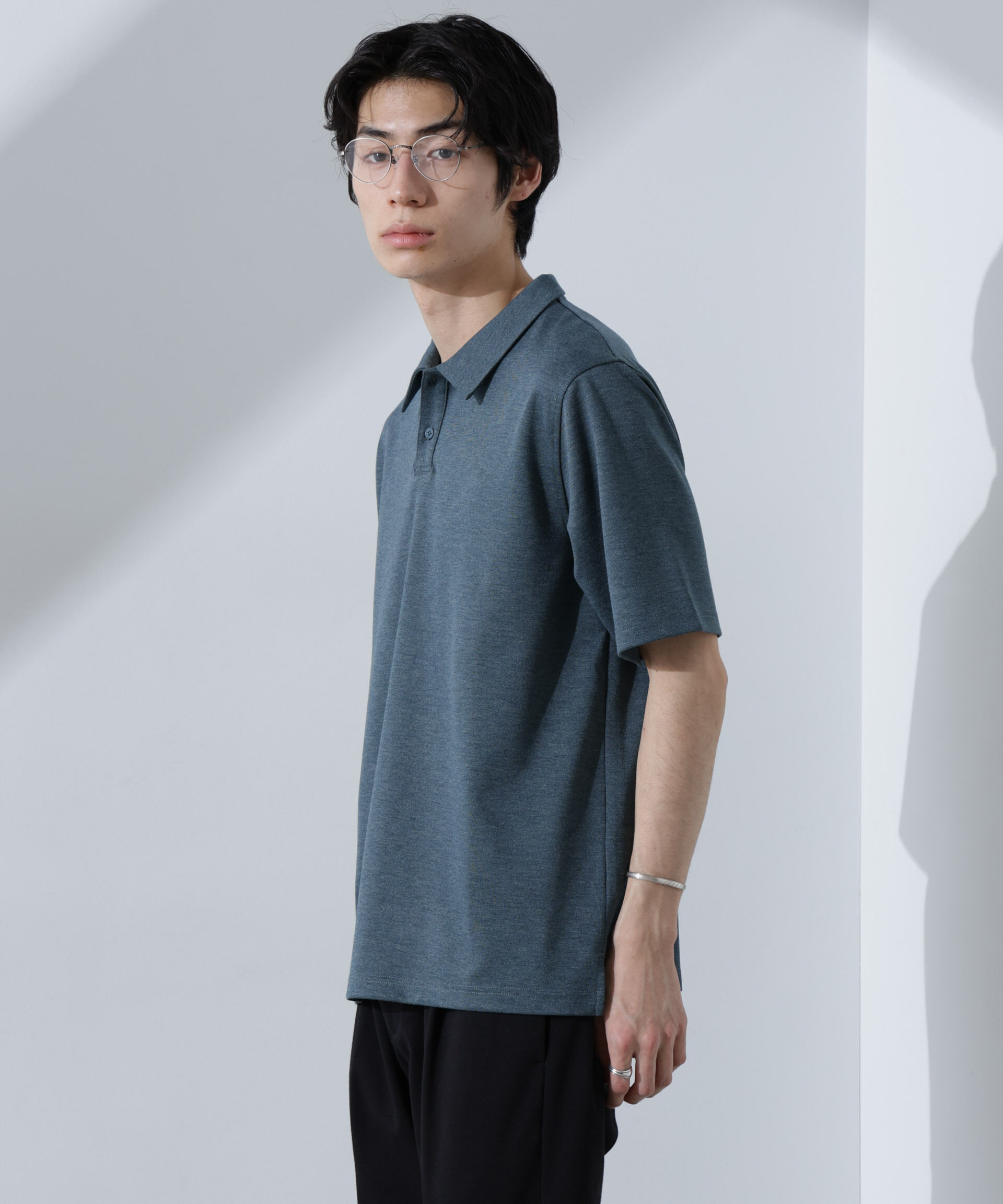 nano･universe「Pe/Ry鹿の子ポロシャツ 半袖」|Tシャツ・カットソー|D.グリーン1