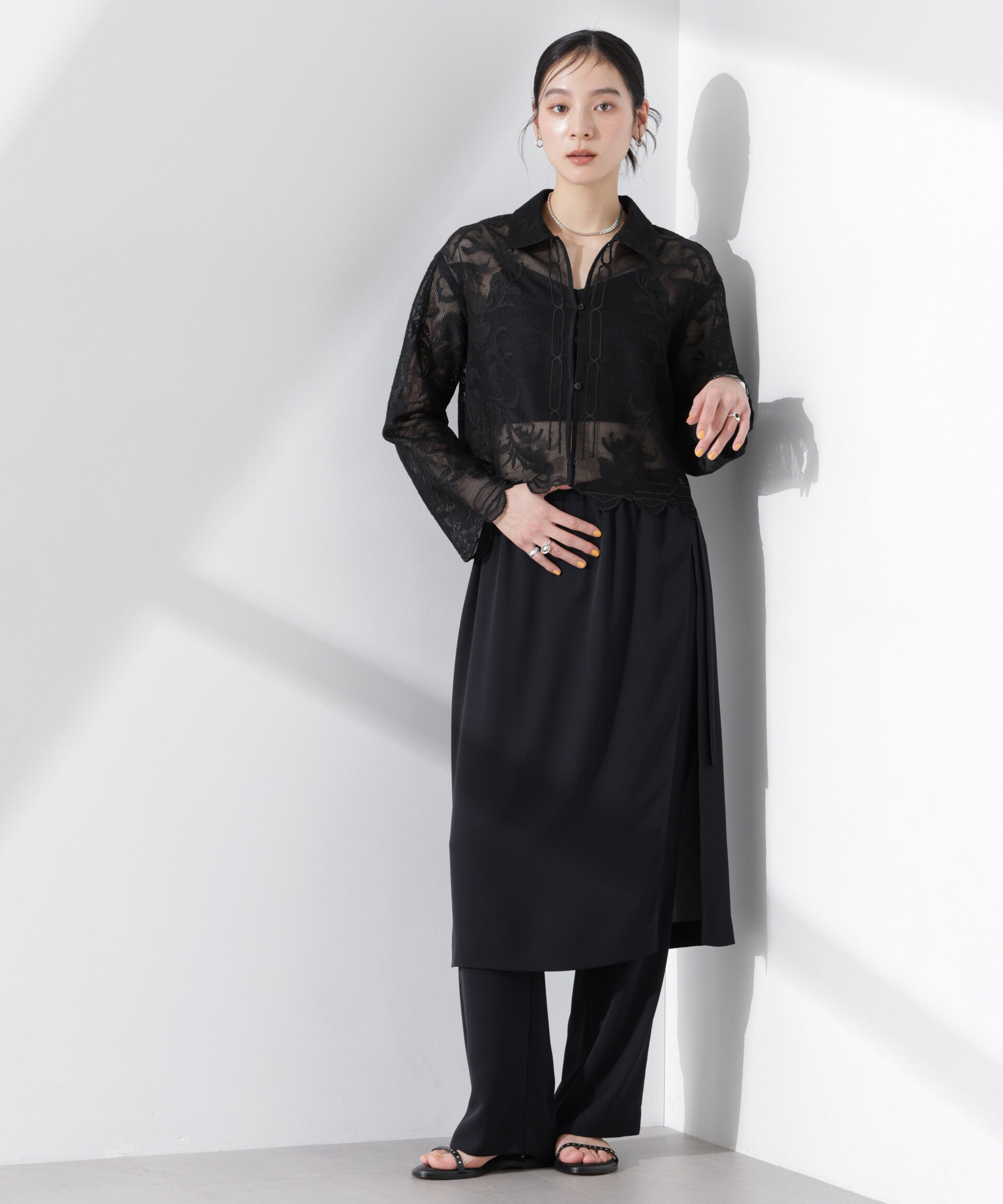 nano･universe「ラップスカート付きツイルパンツ」|チノ|