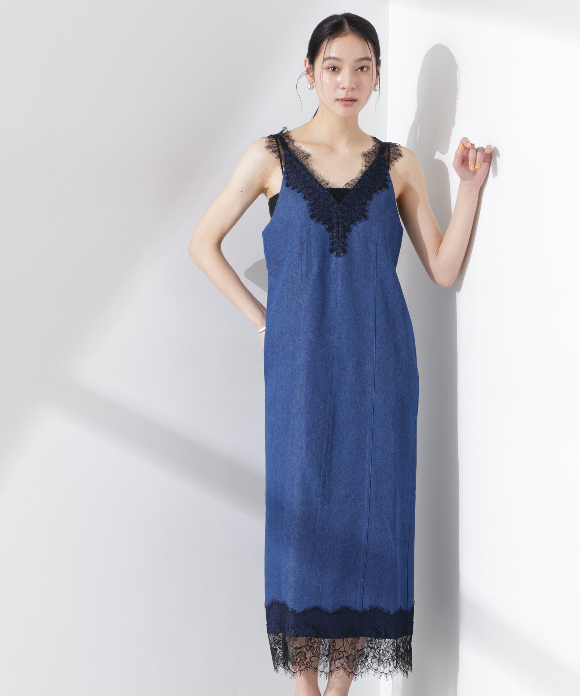 nano･universe「レースディティールデニムドレス」|ワンピース|