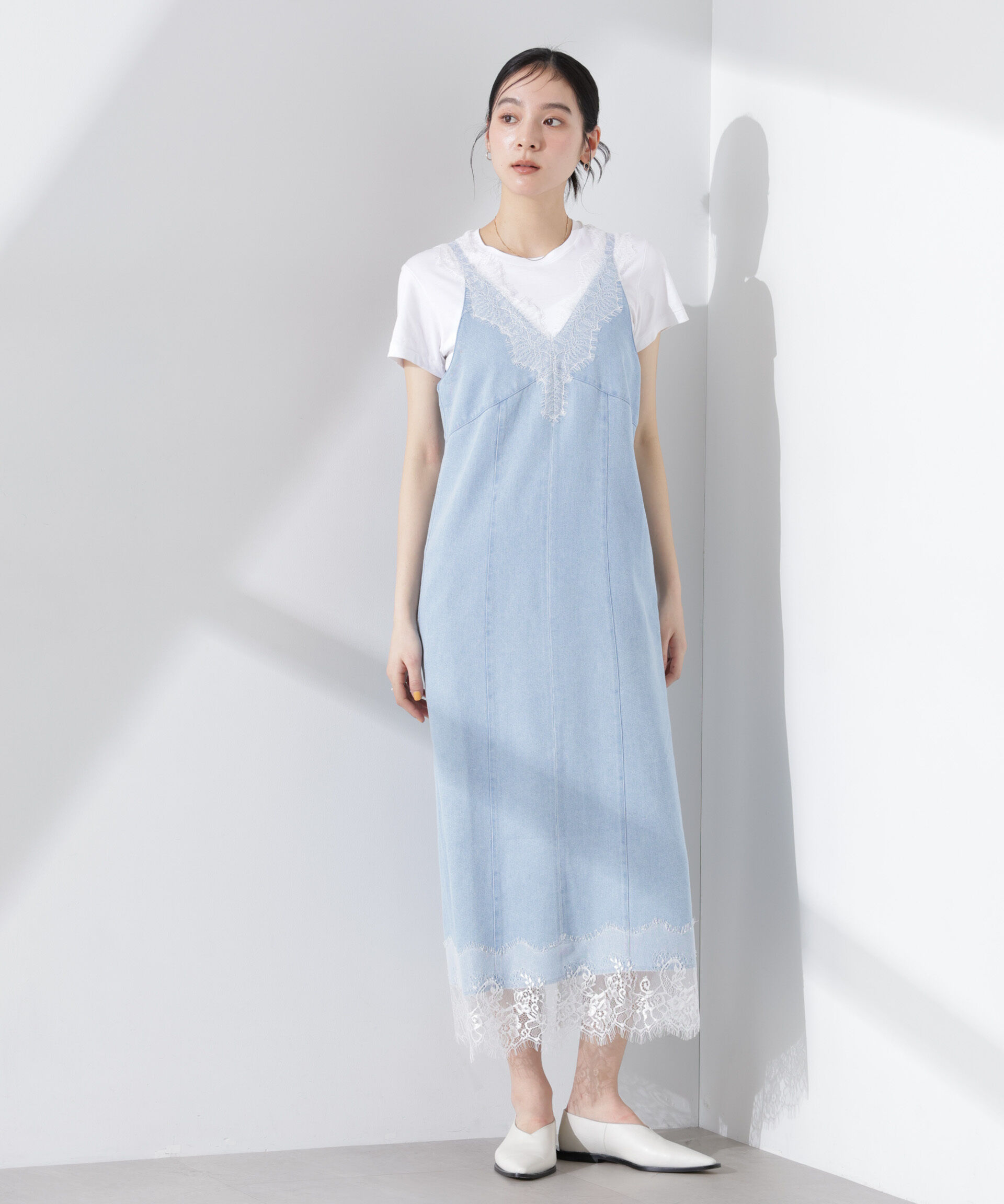 nano･universe「レースディティールデニムドレス」|ワンピース|