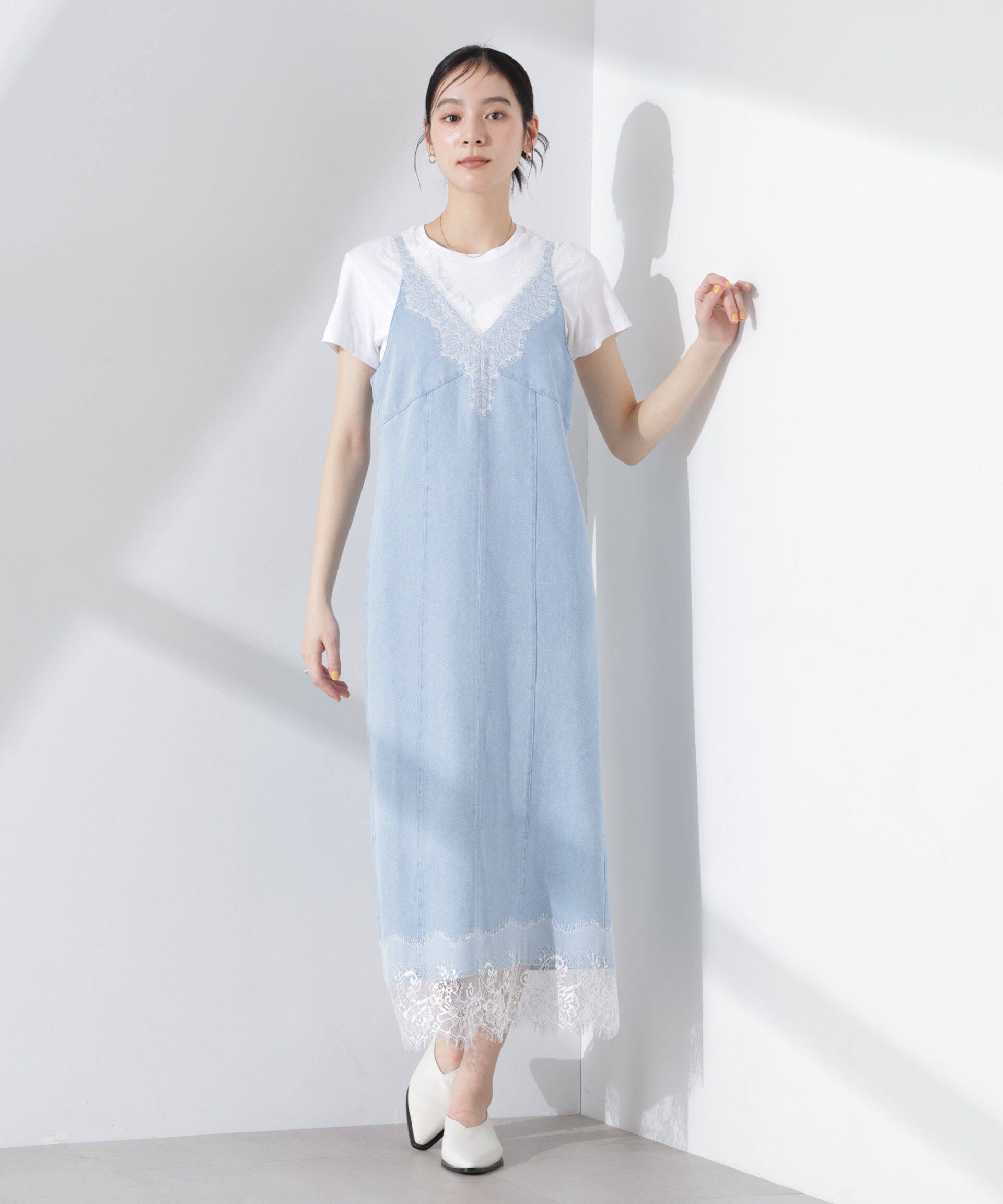 nano･universe「レースディティールデニムドレス」|ワンピース|