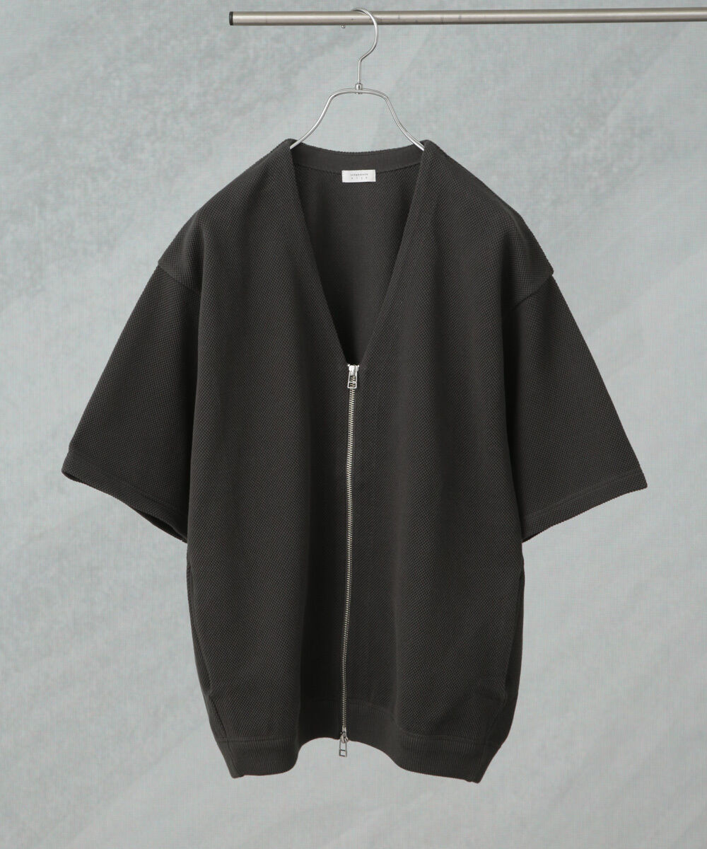nano･universe「crepuscule/別注 S/S V NECK ZIP CARDIGAN」|ニット・セーター|D.グリーン1