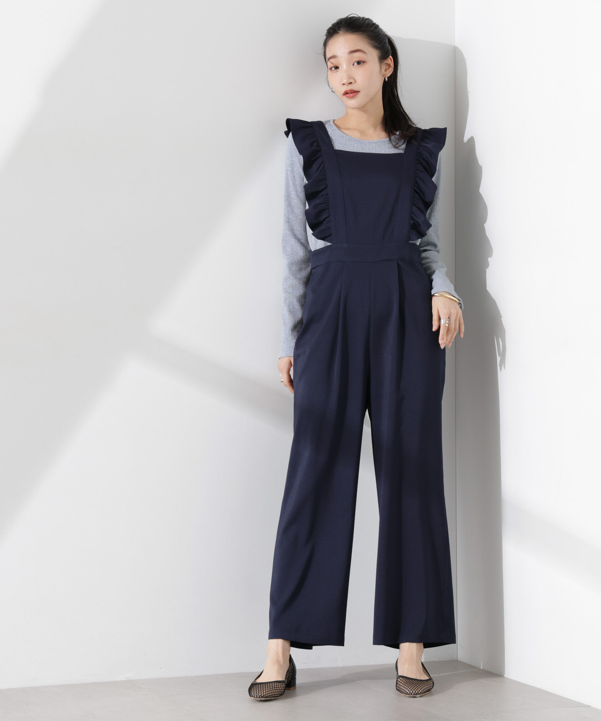 nano･universe「フリルスリーブオールインワン」|ワンピース|D.ネイビー1