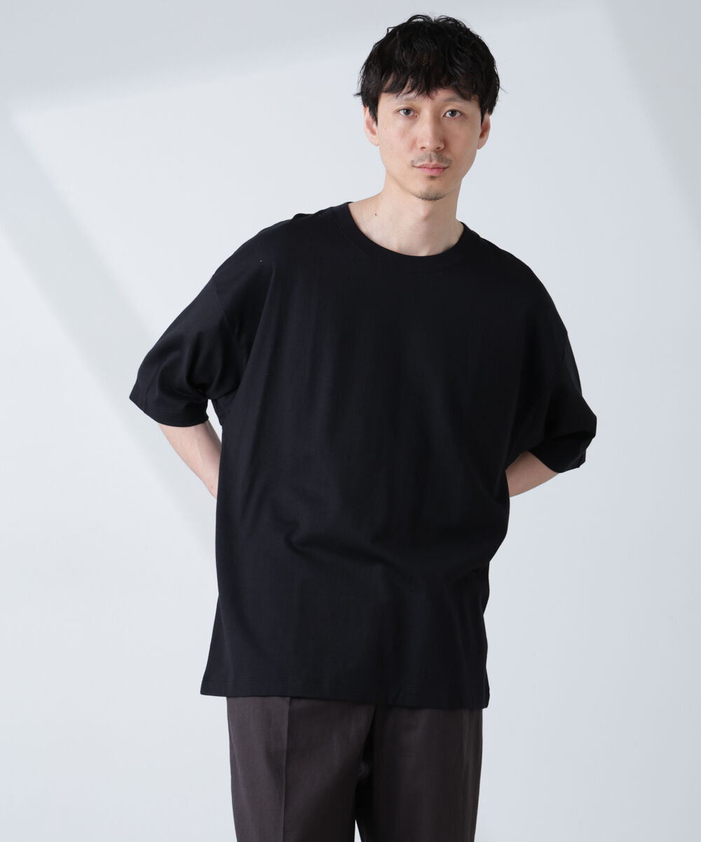 nano･universe「WEB限定/Anti Soaked(R)  汗染み防止 クルーネック ビッグシルエットTシャツ」|Tシャツ・カットソー|ブラック