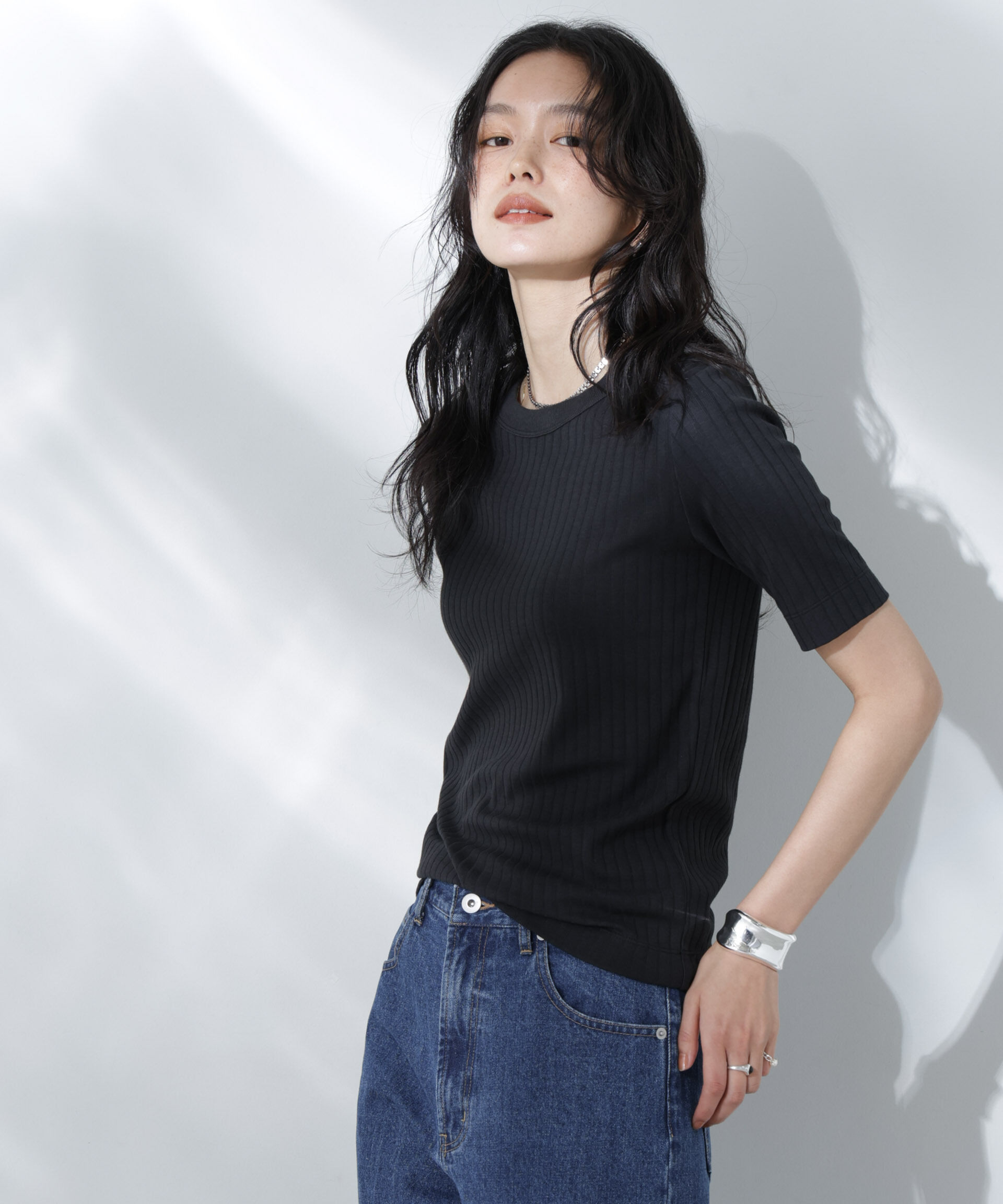 nano･universe「Anti Soaked(R) 汗染み防止クルーネックリブTシャツ」|Tシャツ・カットソー|