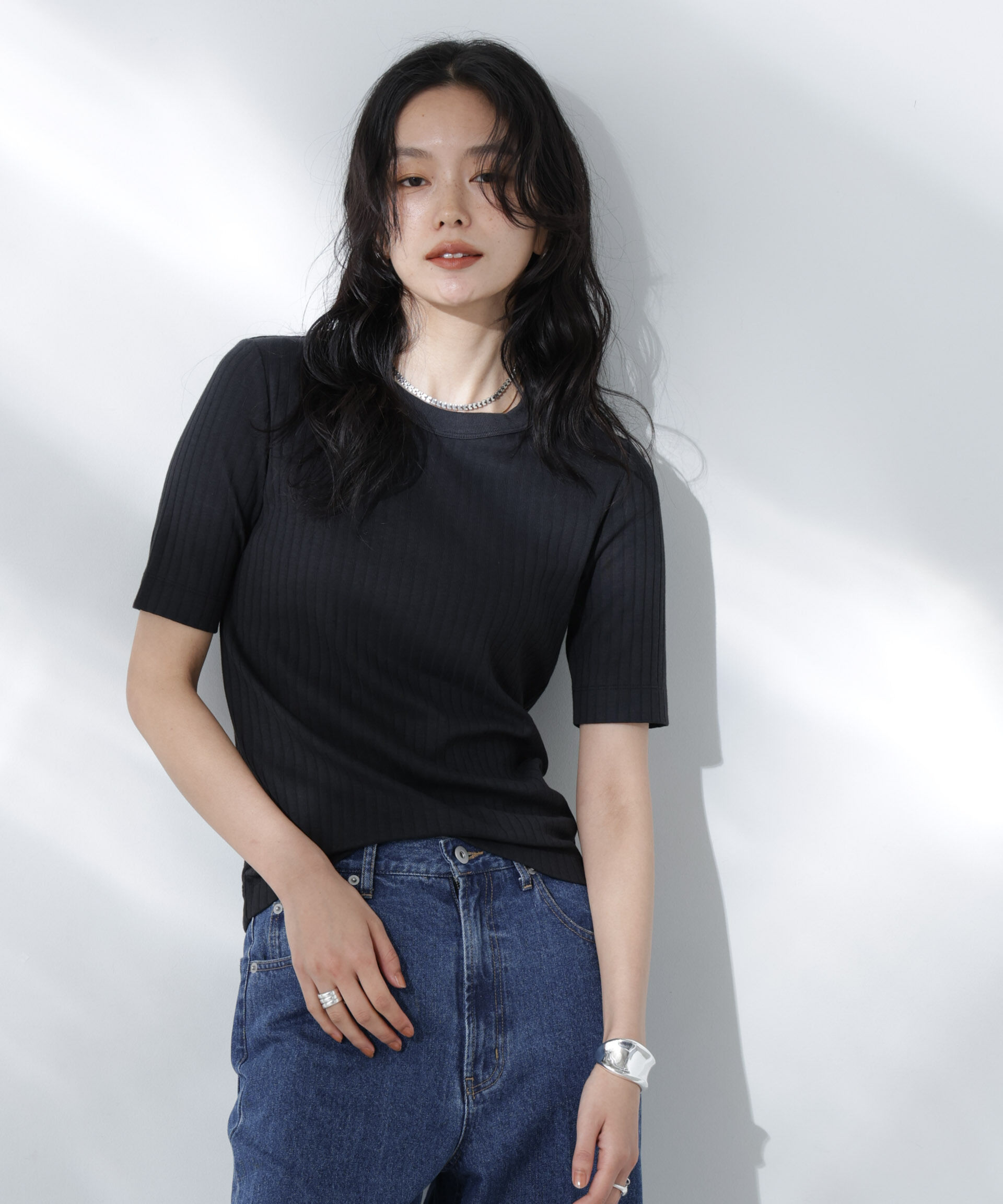 nano･universe「Anti Soaked(R) 汗染み防止クルーネックリブTシャツ」|Tシャツ・カットソー|