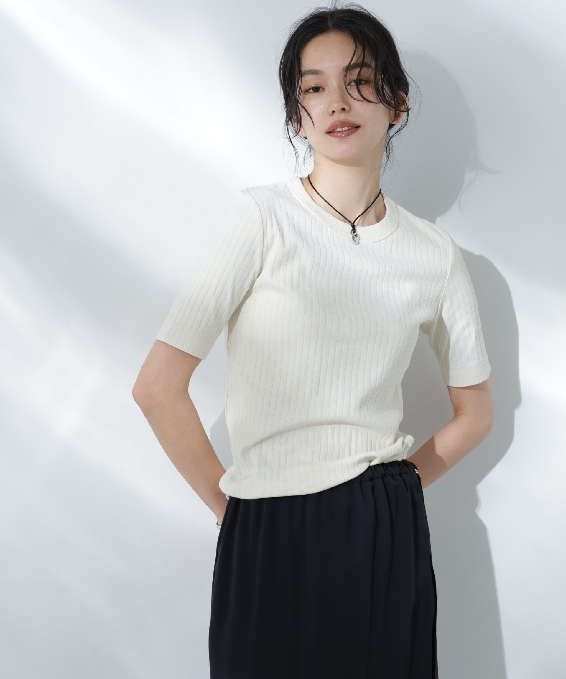 nano･universe「Anti Soaked(R) 汗染み防止クルーネックリブTシャツ」|Tシャツ・カットソー|アイボリー7