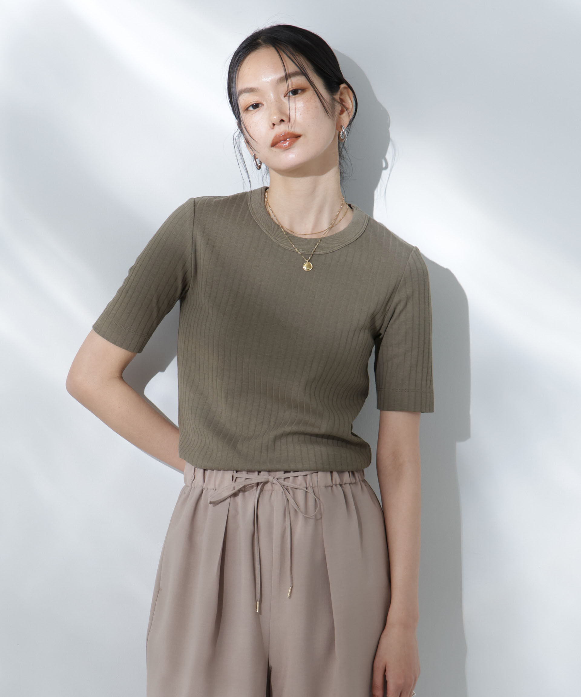 nano･universe「Anti Soaked(R) 汗染み防止クルーネックリブTシャツ」|Tシャツ・カットソー|