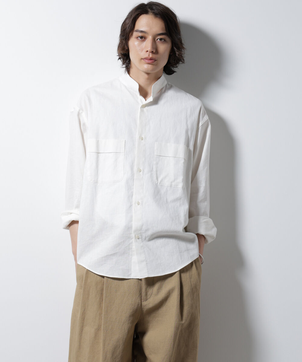 nano･universe「「BELGIUM LINEN FABRICS」リネンコットンスタンドカラーシャツ」|シャツ・ブラウス|ホワイト