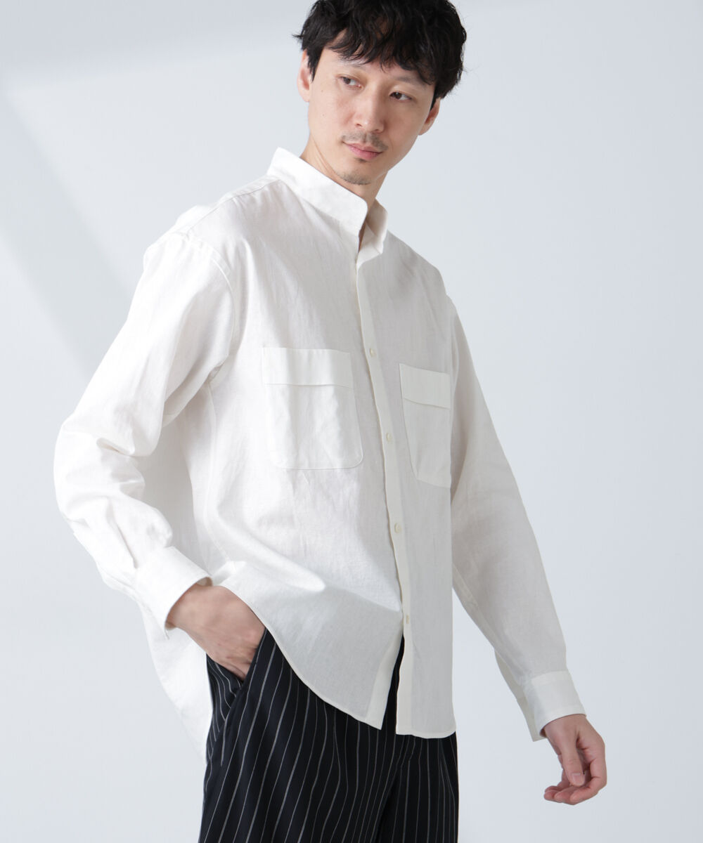 nano･universe「「BELGIUM LINEN FABRICS」リネンコットンスタンドカラーシャツ」|シャツ・ブラウス|