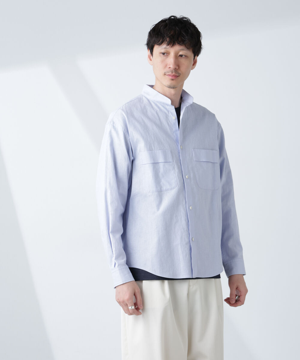 nano･universe「「BELGIUM LINEN FABRICS」リネンコットンスタンドカラーシャツ」|シャツ・ブラウス|