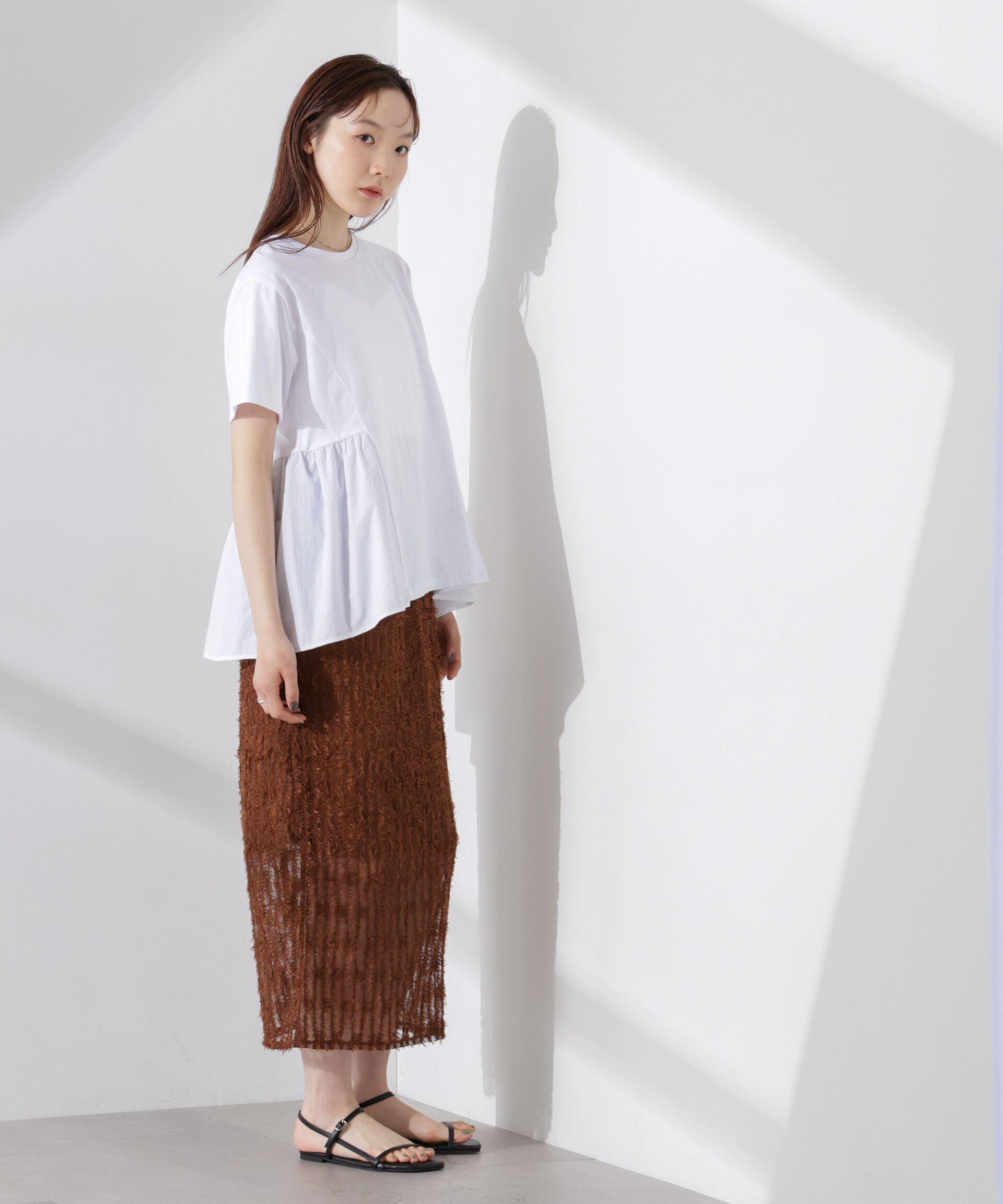 nano･universe「布帛コンビギャザー切替カットトップス」|Tシャツ・カットソー|