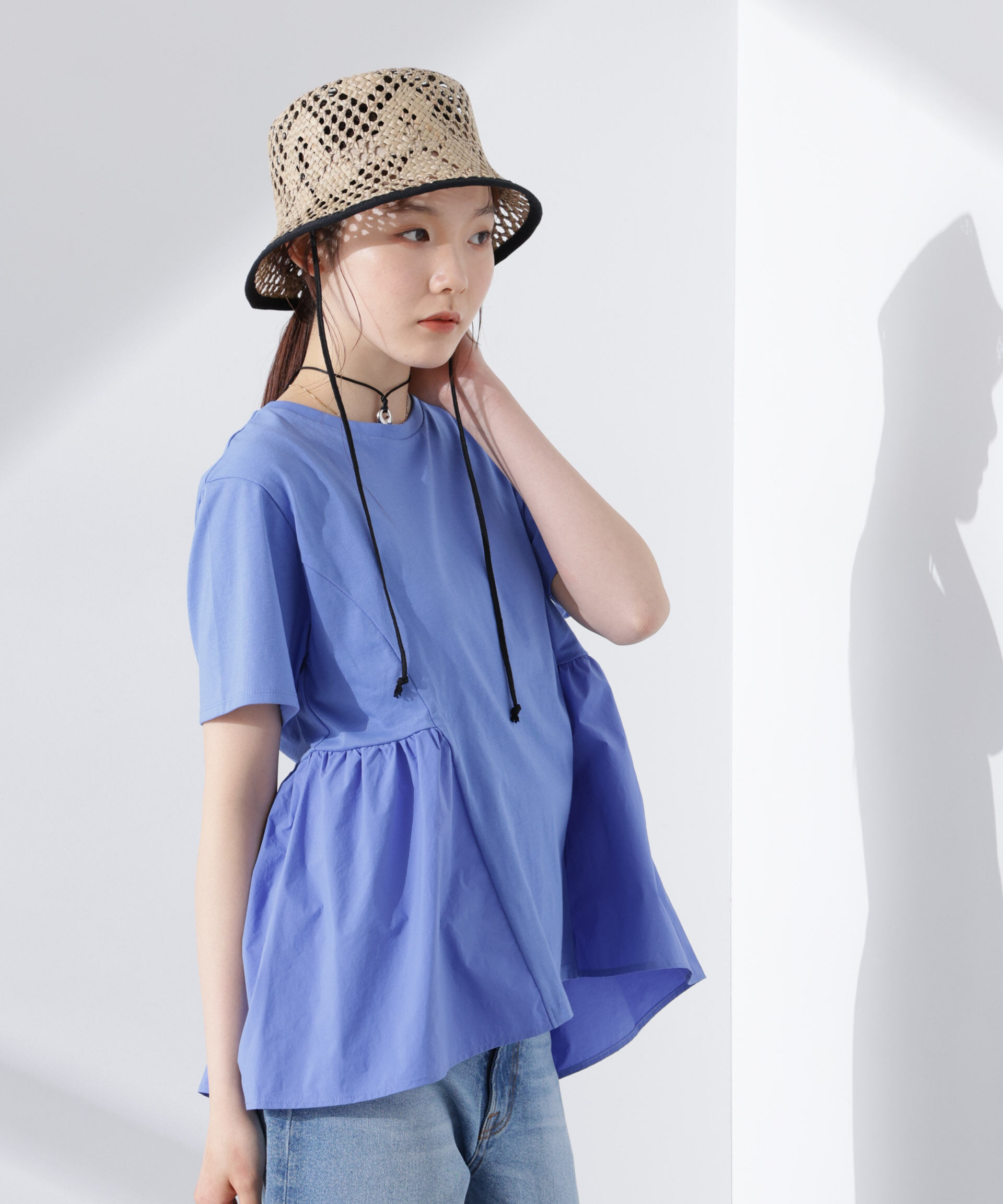 nano･universe「布帛コンビギャザー切替カットトップス」|Tシャツ・カットソー|