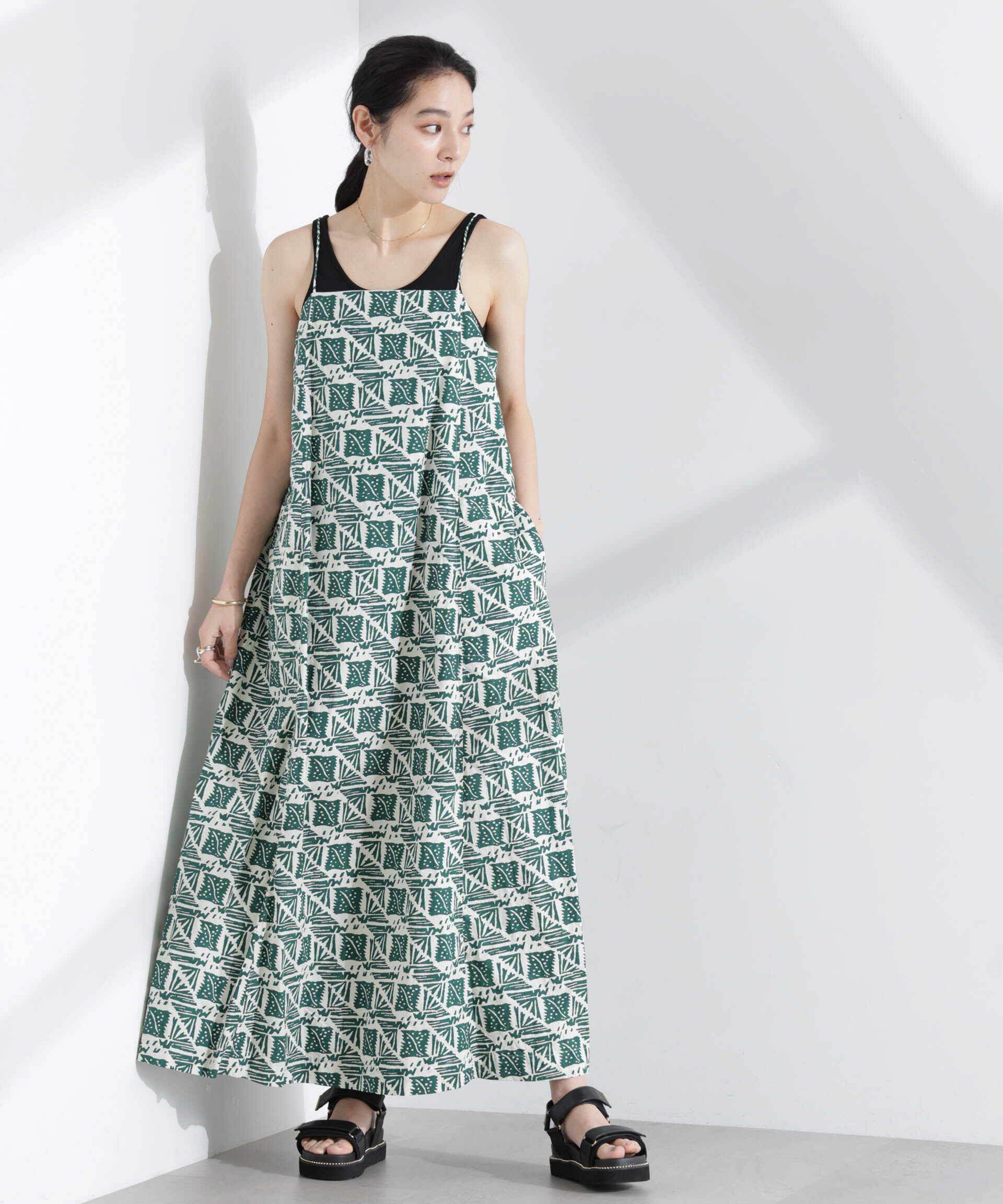 nano･universe「Sara mallika/COTTON POPLIN CAMI DRESS」|ワンピース|グリーン