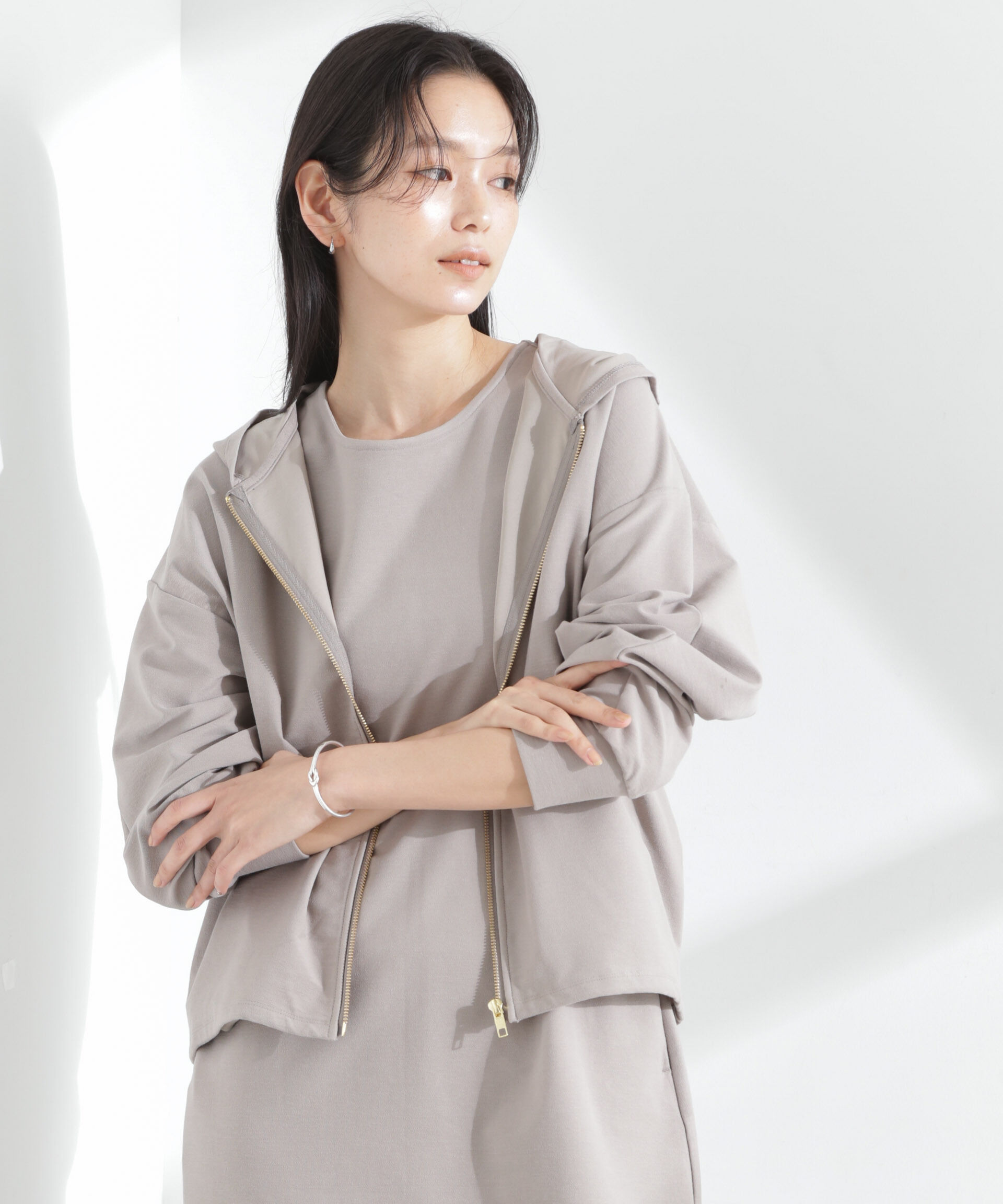 nano･universe「「MC」coveross(R)ツイル調 冷感プレーティング天竺ジップアップパーカー」|Tシャツ・カットソー|