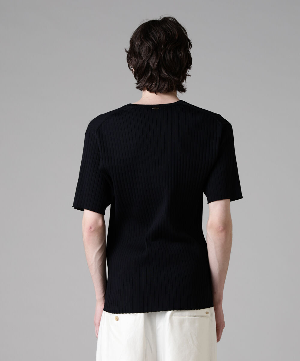 nano･universe「「ASSEMBLANC」ウォッシャブルシルクワイドリブVネックニットTシャツ」|Tシャツ・カットソー|
