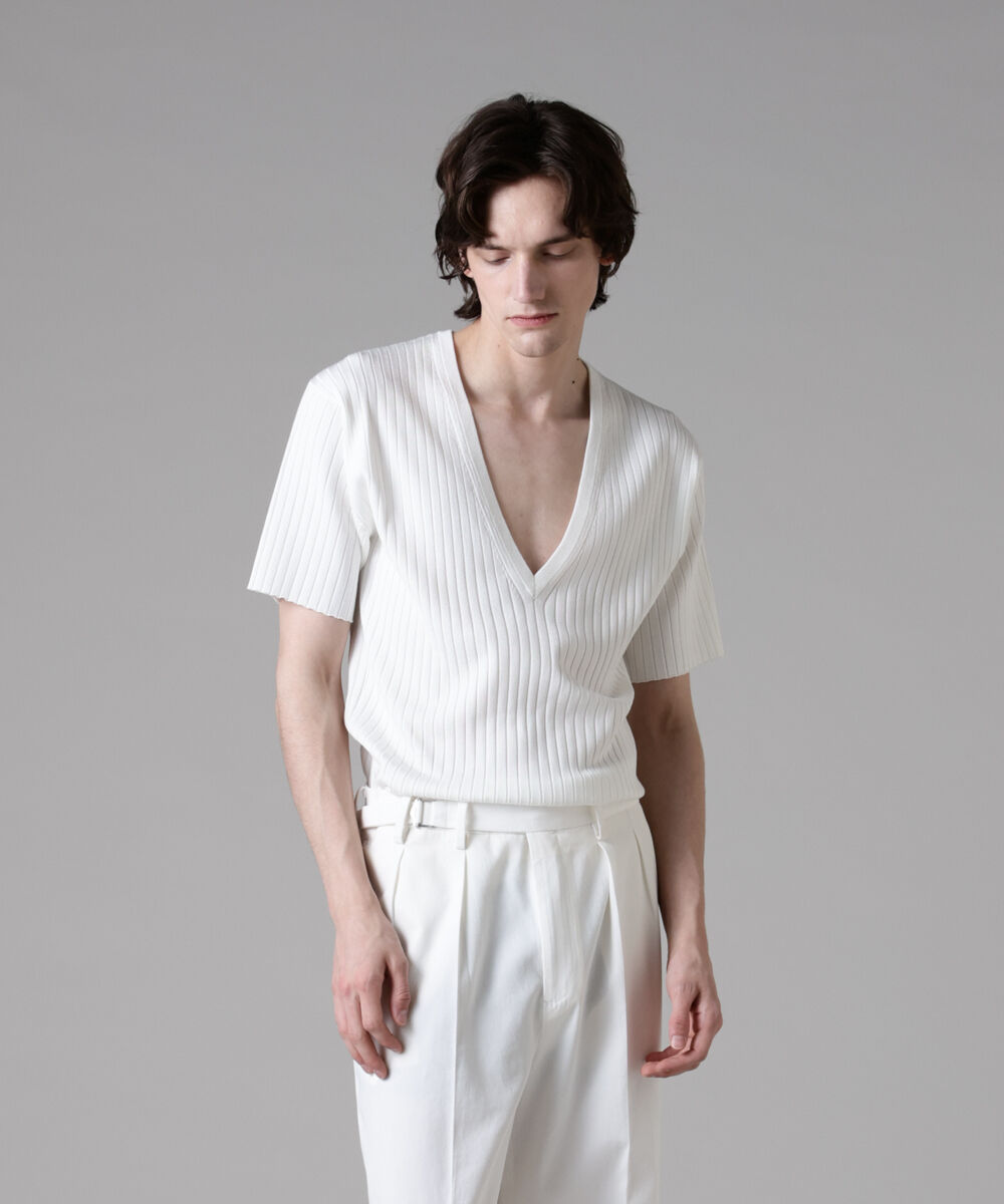 nano･universe「「ASSEMBLANC」ウォッシャブルシルクワイドリブVネックニットTシャツ」|Tシャツ・カットソー|