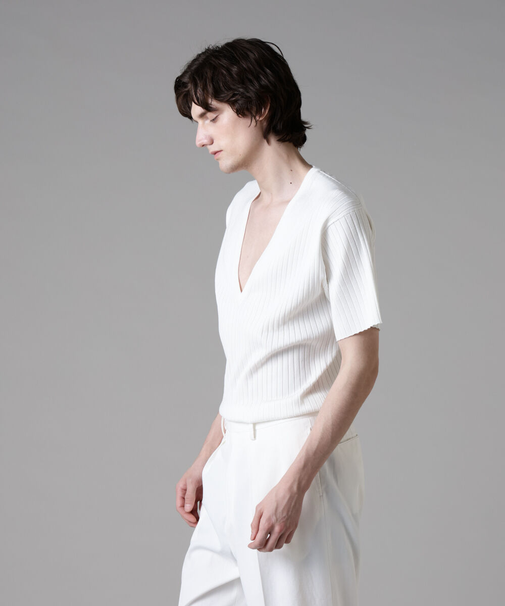 nano･universe「「ASSEMBLANC」ウォッシャブルシルクワイドリブVネックニットTシャツ」|Tシャツ・カットソー|