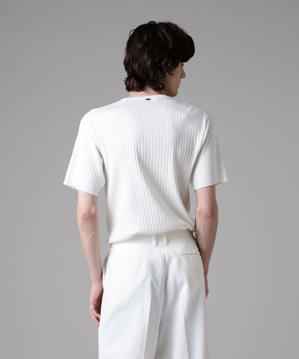 nano･universe「「ASSEMBLANC」ウォッシャブルシルクワイドリブVネックニットTシャツ」|Tシャツ・カットソー|