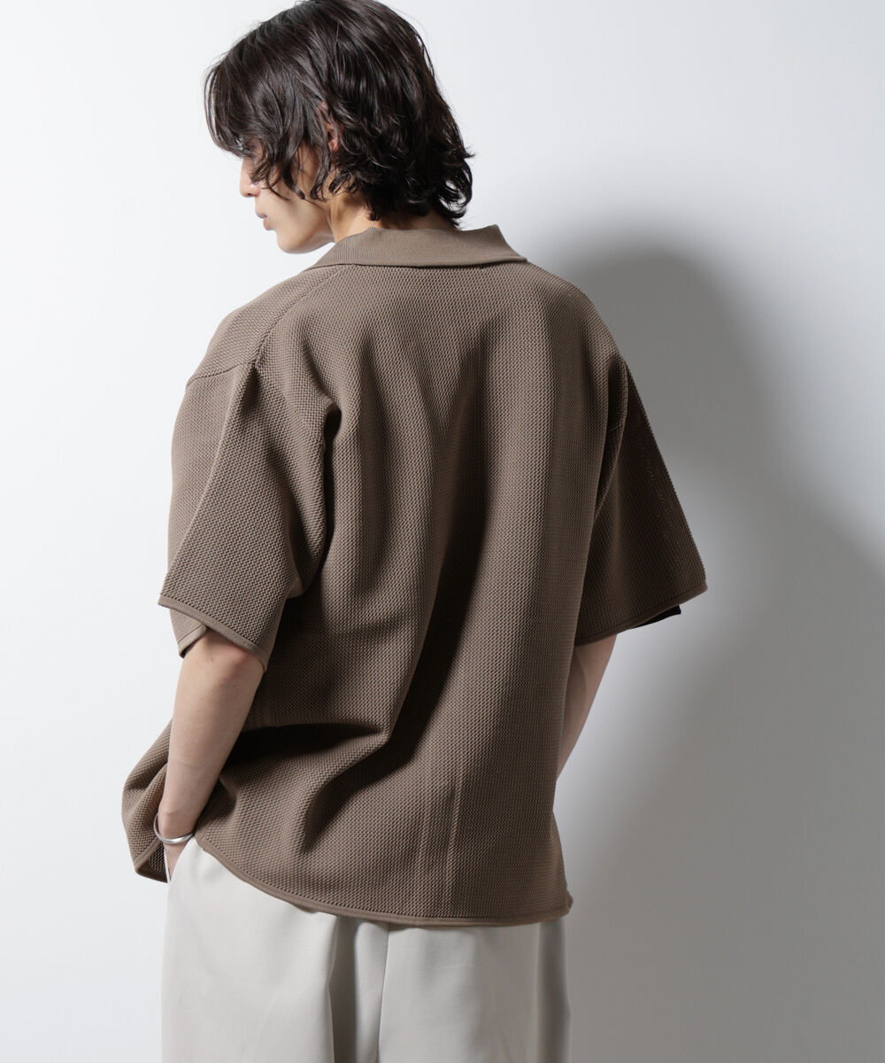 nano･universe「スポンディッシュ メッシュオープンカラーニットシャツ」|ニット・セーター|