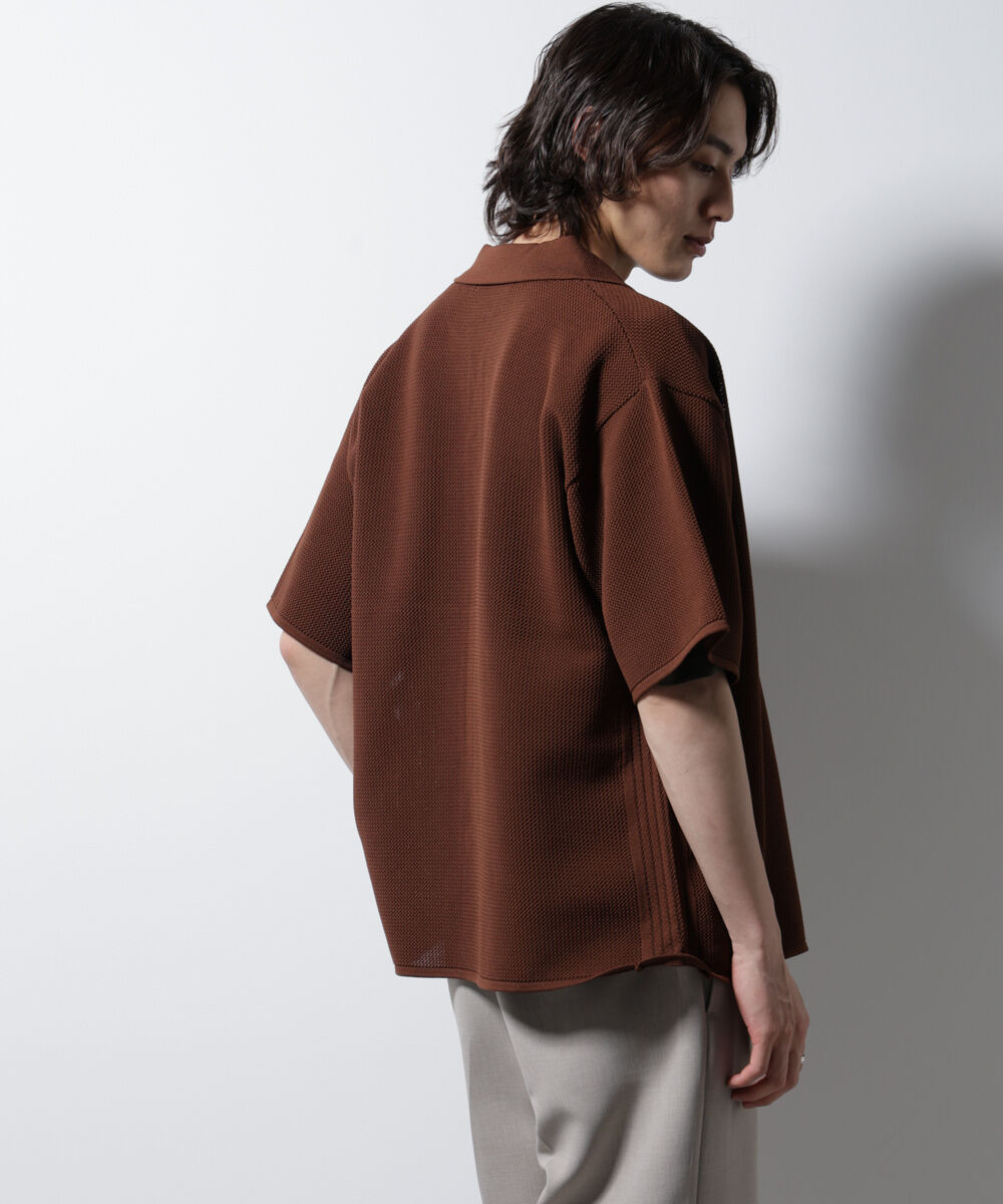 nano･universe「スポンディッシュ メッシュオープンカラーニットシャツ」|ニット・セーター|