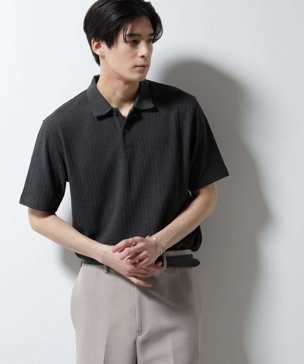 nano･universe「｢Damerino｣ヘリンボンポロシャツ/防シワ・吸水速乾・UVカット」|Tシャツ・カットソー|チャコール3