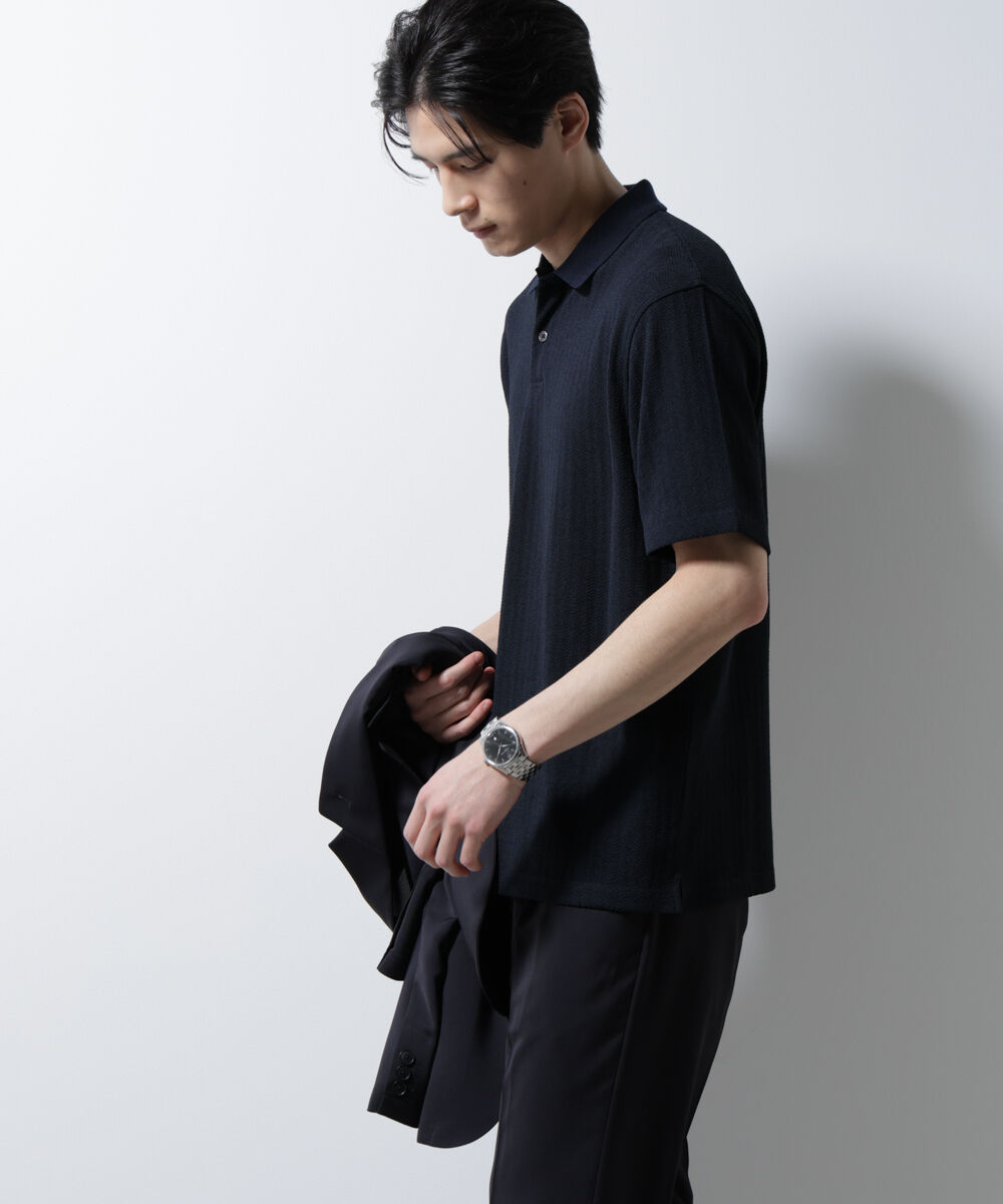 nano･universe「｢Damerino｣ヘリンボンポロシャツ/防シワ・吸水速乾・UVカット」|Tシャツ・カットソー|