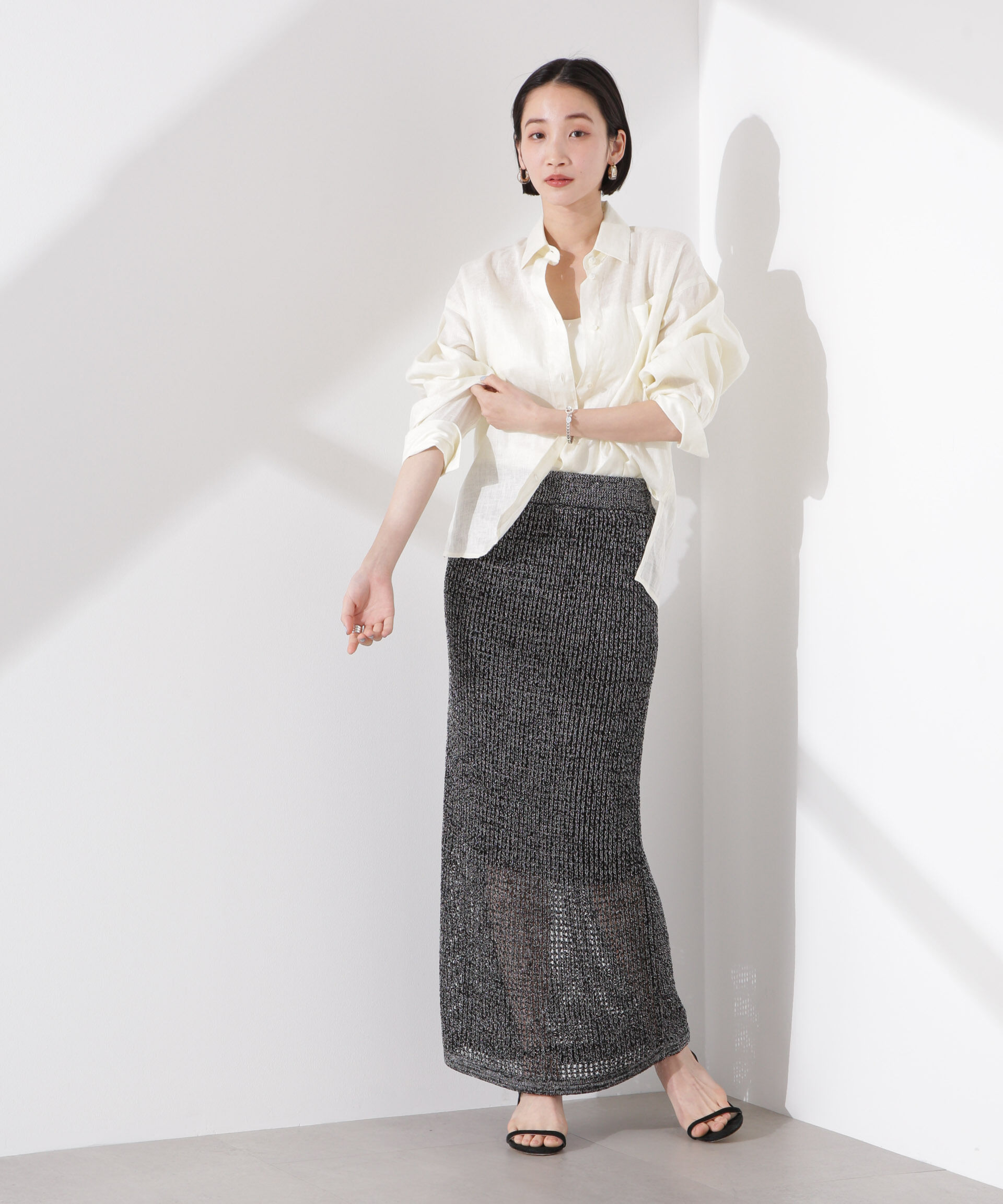 nano･universe「ラメメッシュニットタイトスカート (セットアップ可)」|スカート|