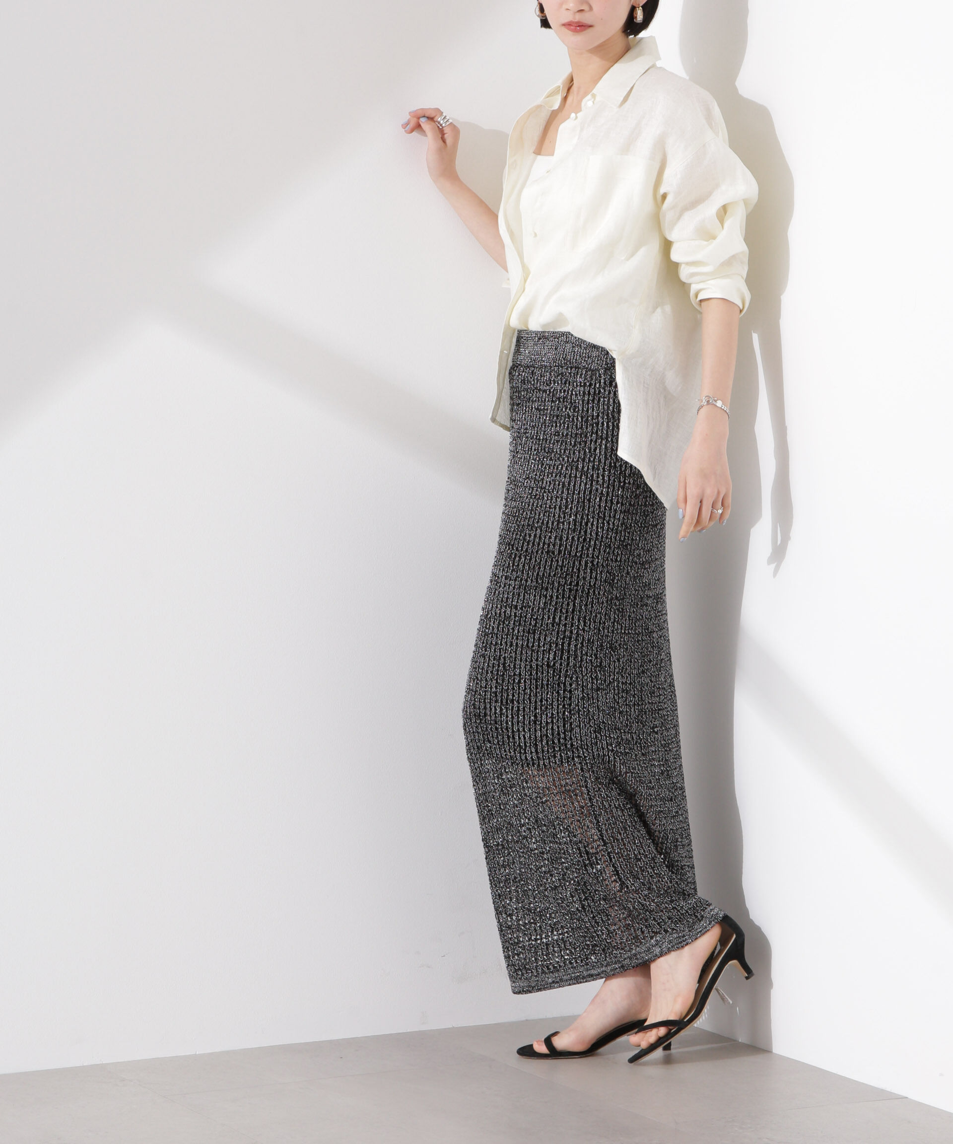 nano･universe「ラメメッシュニットタイトスカート (セットアップ可)」|スカート|