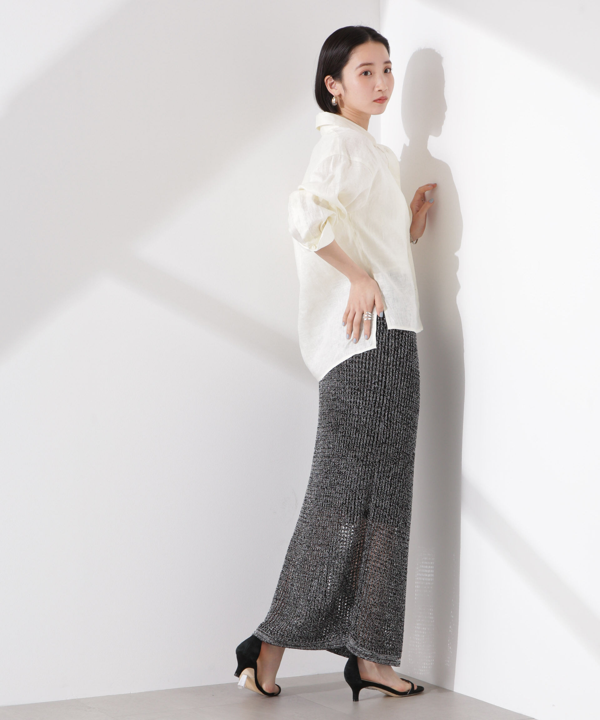 nano･universe「ラメメッシュニットタイトスカート (セットアップ可)」|スカート|