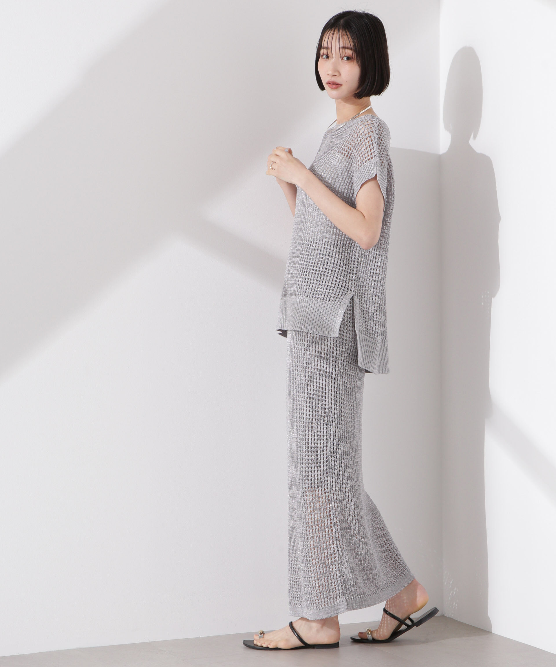 nano･universe「ラメメッシュニットタイトスカート (セットアップ可)」|スカート|