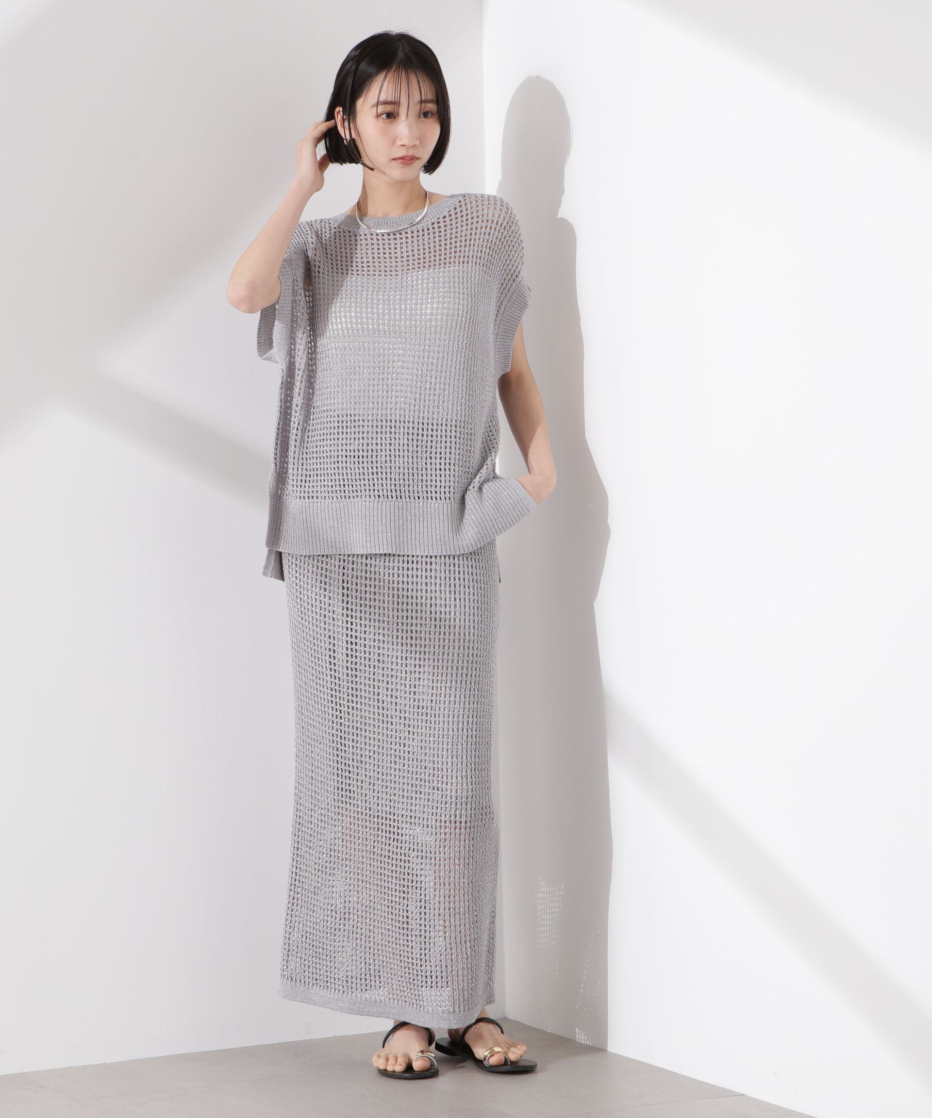 nano･universe「ラメメッシュニットタイトスカート (セットアップ可)」|スカート|