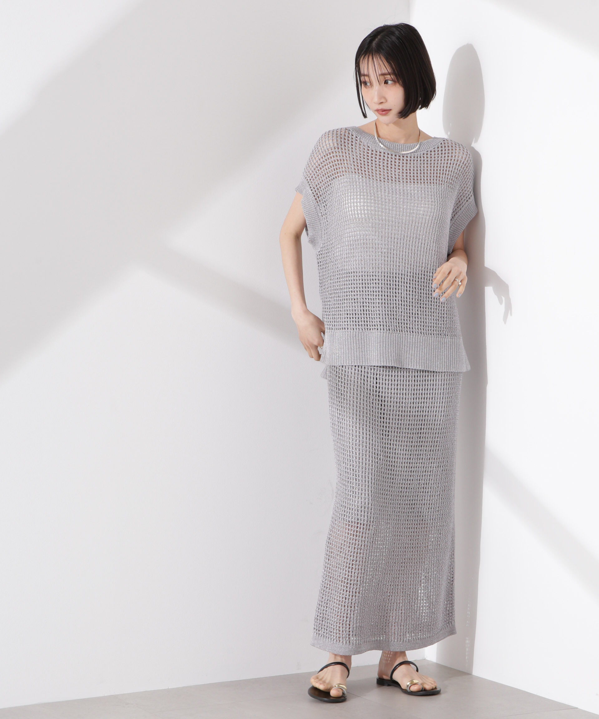 nano･universe「ラメメッシュニットタイトスカート (セットアップ可)」|スカート|