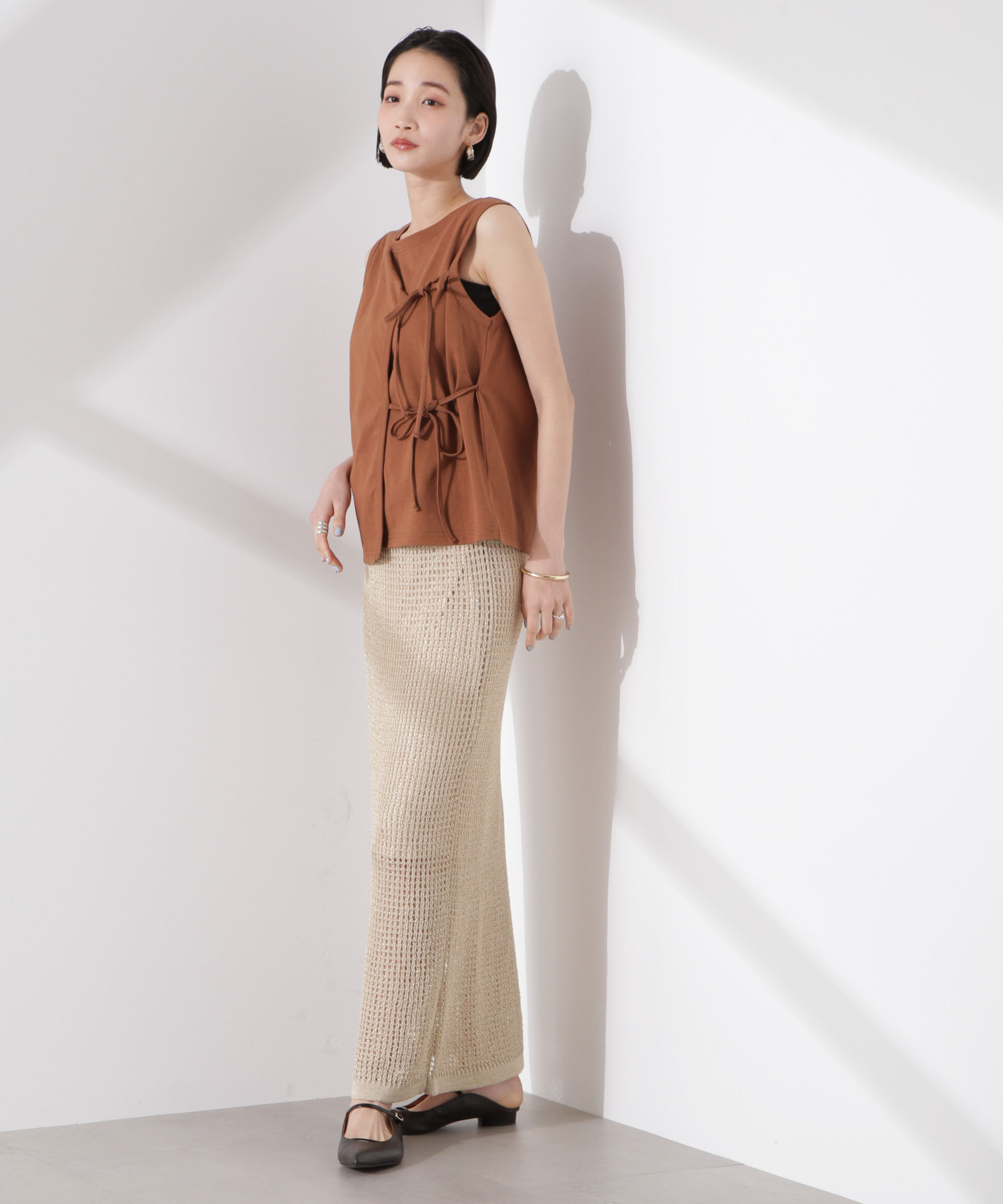 nano･universe「ラメメッシュニットタイトスカート (セットアップ可)」|スカート|