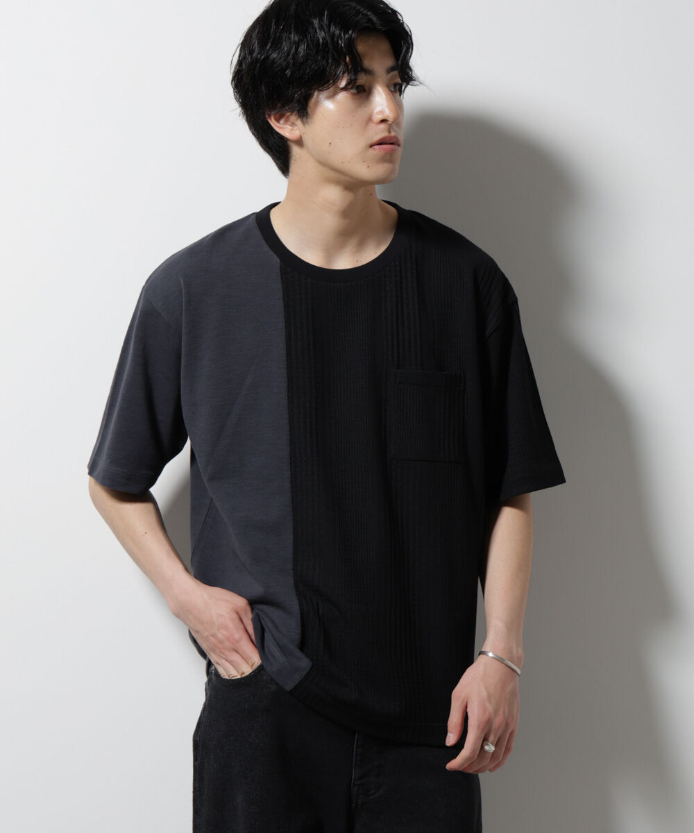 nano･universe「リンクスカノコ コンビTシャツ 半袖」|Tシャツ・カットソー|ブラック