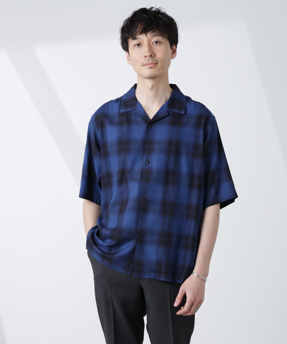 nano･universe「オリジナルパターンオンブレーシャツ 半袖」|シャツ・ブラウス|ネイビー