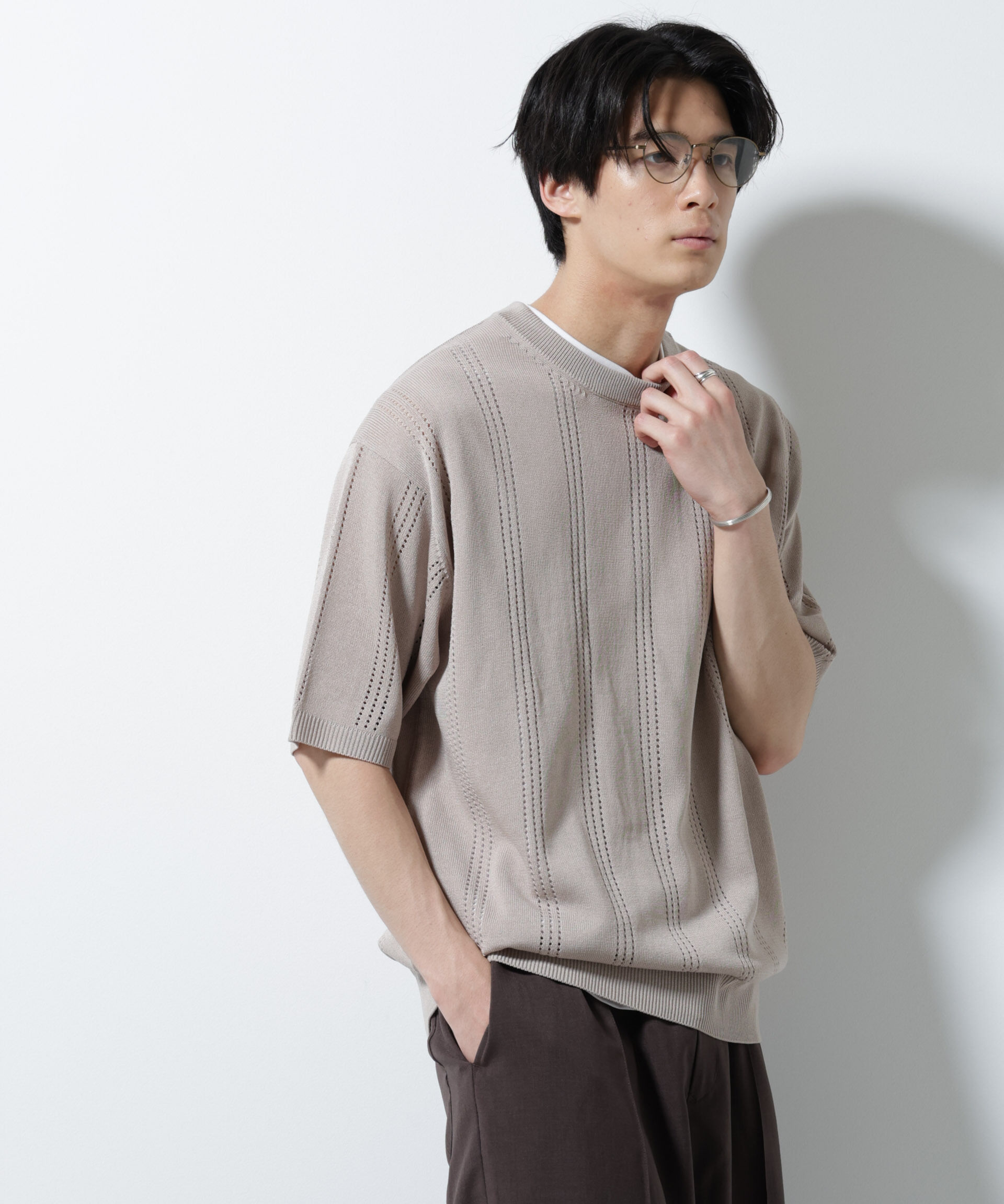 nano･universe「アイレットニット 半袖」|ニット・セーター|