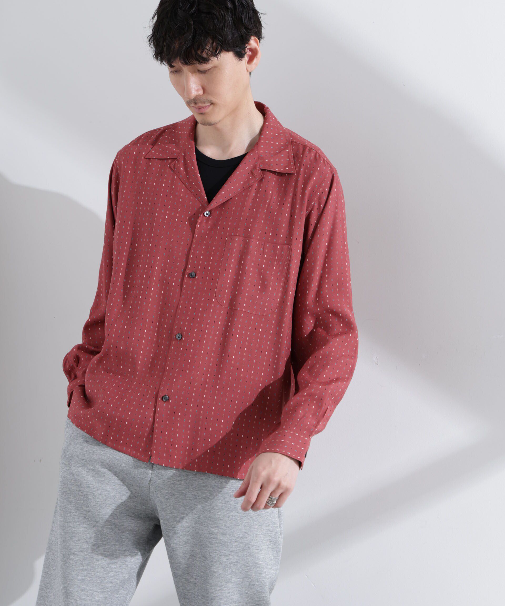  「小紋オープンカラーシャツ　長袖」|シャツ・ブラウス|