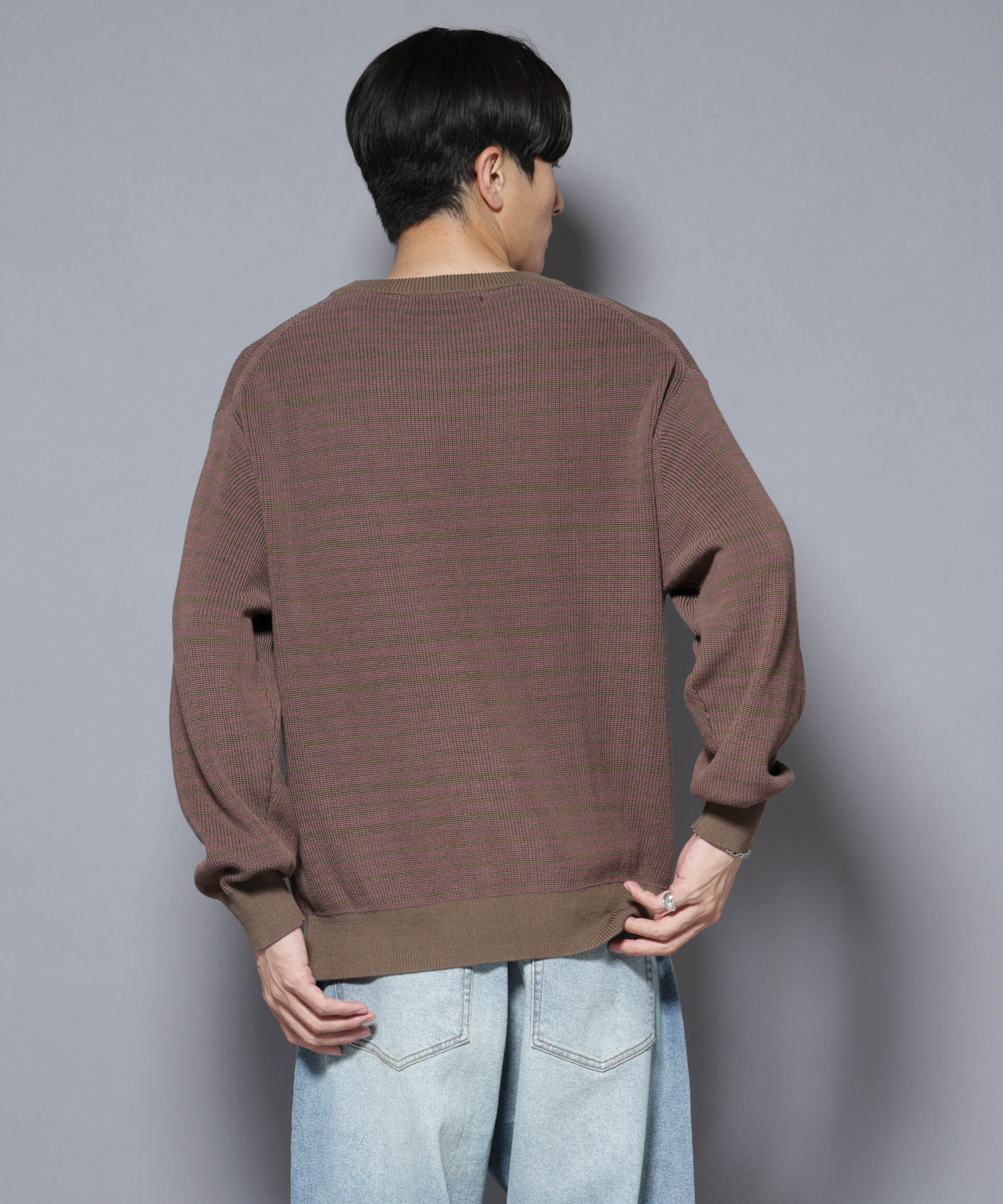 nano･universe「マーセライズコットン 畦ボーダークルーネックニット」|ニット・セーター|