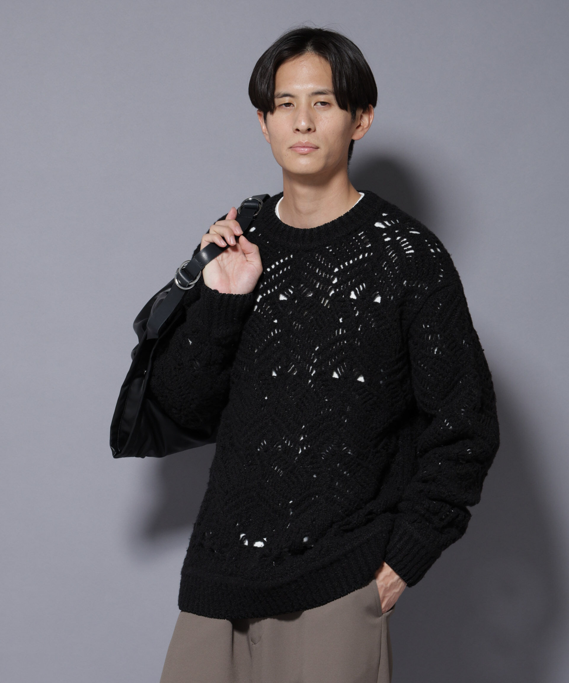 nano･universe「透かし編み クルーネックニット」|ニット・セーター|