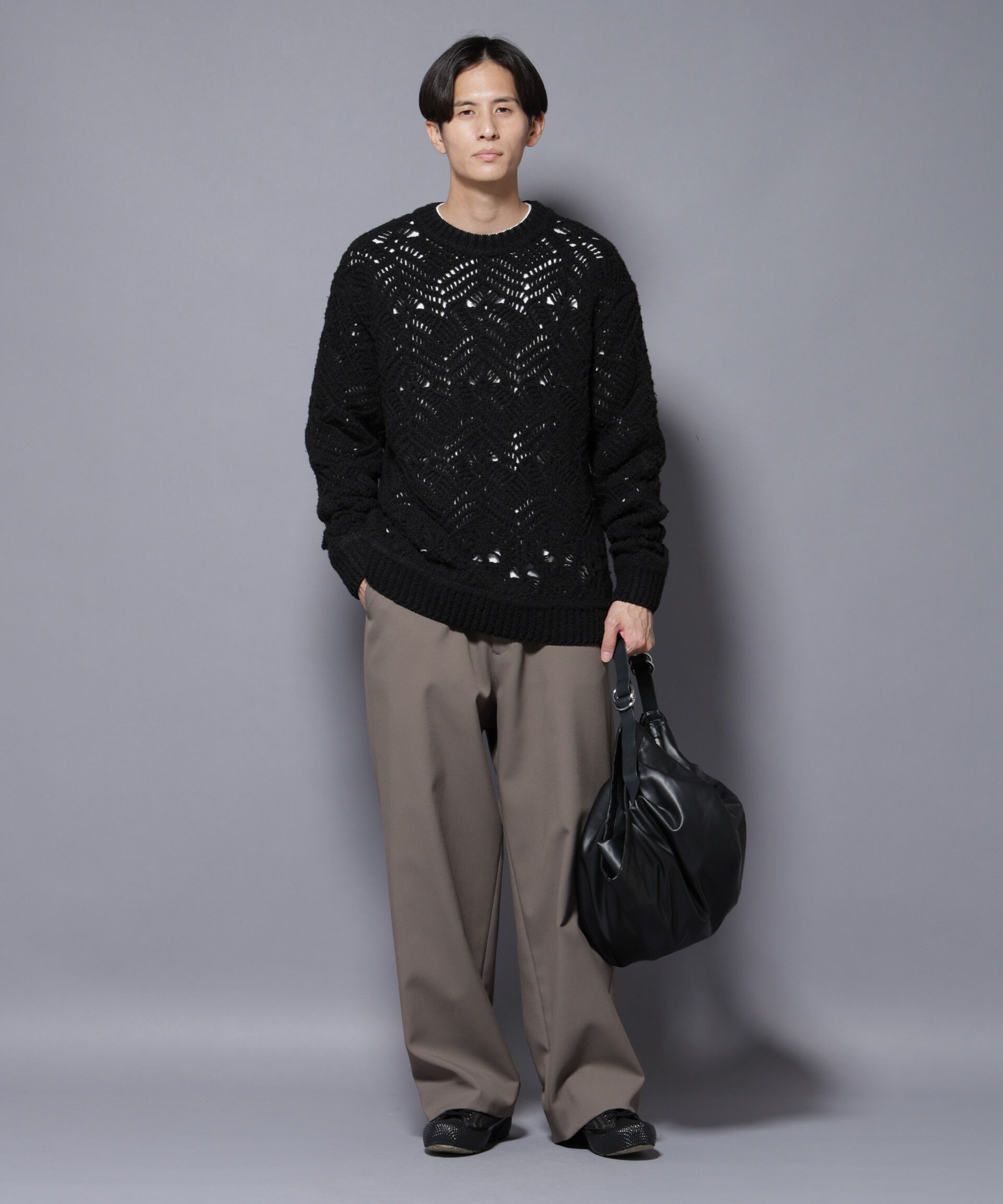 nano･universe「透かし編み クルーネックニット」|ニット・セーター|