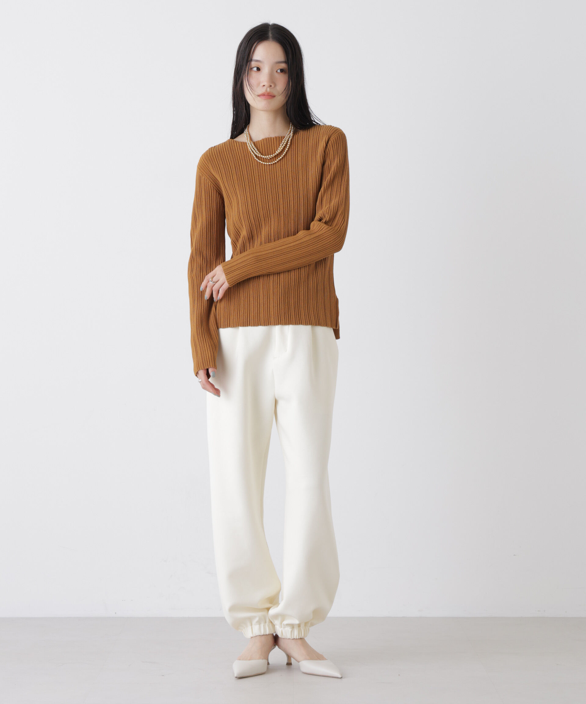 nano･universe「プリーツニットボートネックトップス(セットアップ可)」|ニット・セーター|